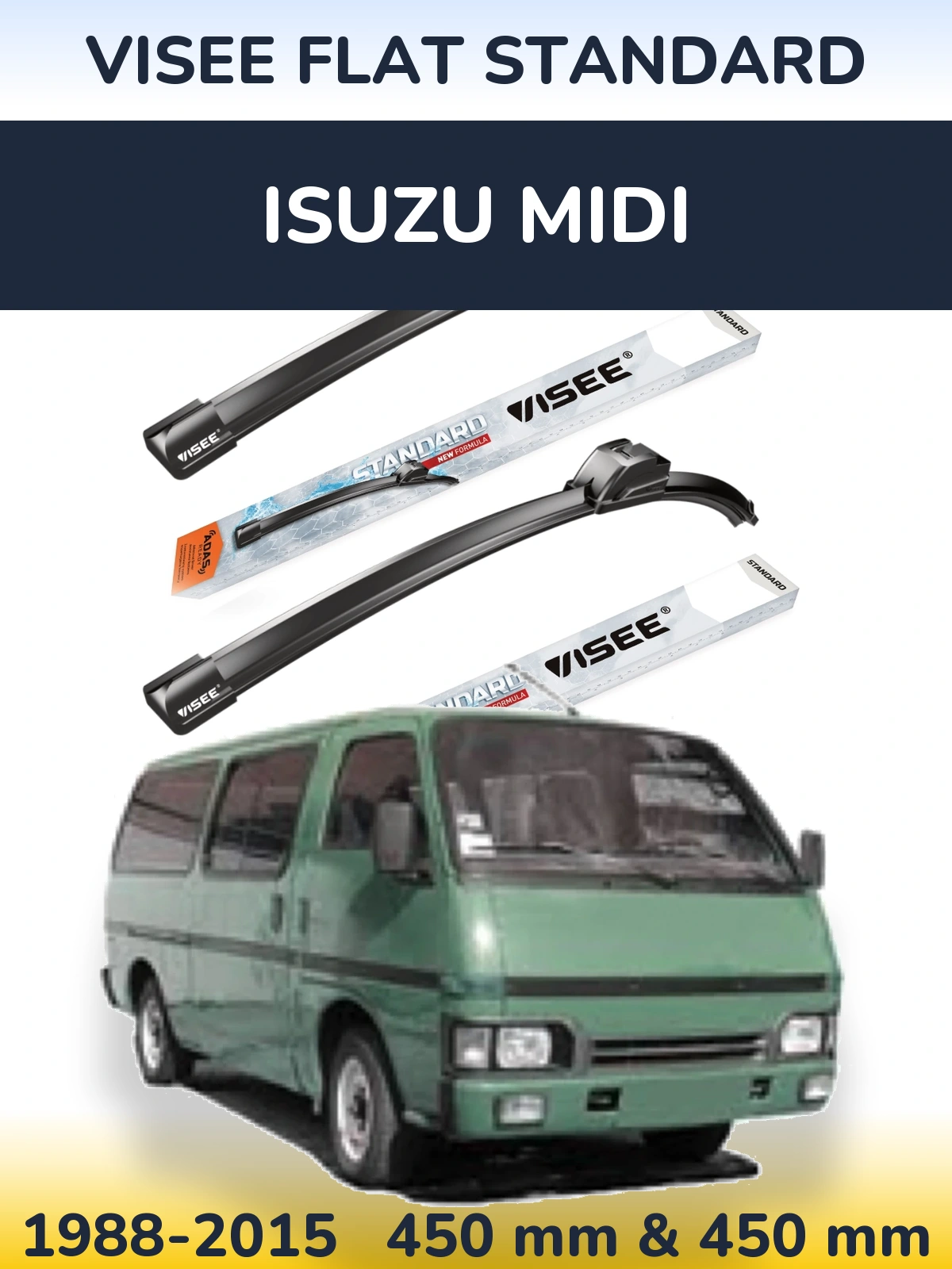 Комплект передних дворников VISEE FLAT STANDARD 450 & 450 мм для Isuzu Midi 1988-2015