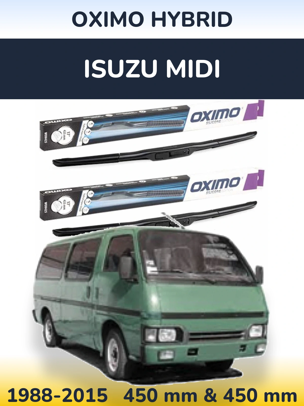 Front wiper blade set Oximo Hybrid 450 & 450 mm for Isuzu Midi 1988-2015
