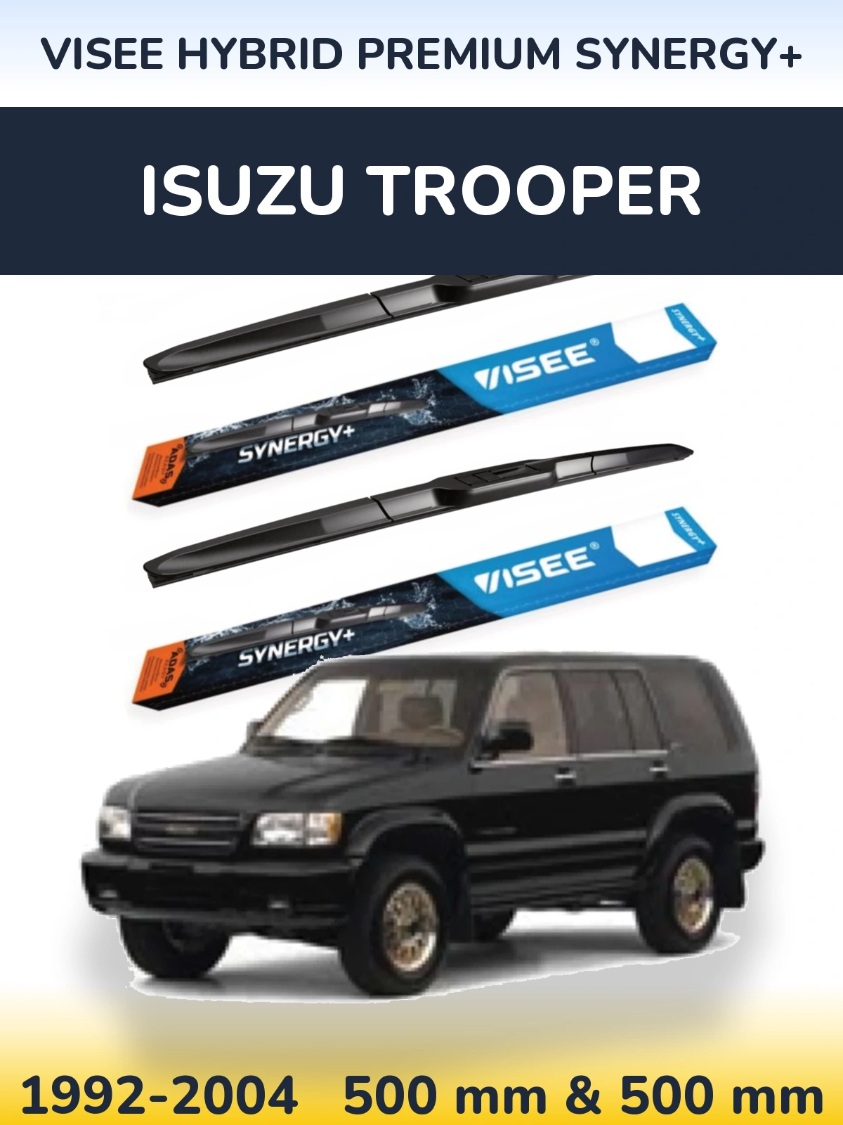 Front wiper blade set VISEE HYBRID PREMIUM SYNERGY+ 500 & 500 mm for Isuzu Trooper 1992-2004