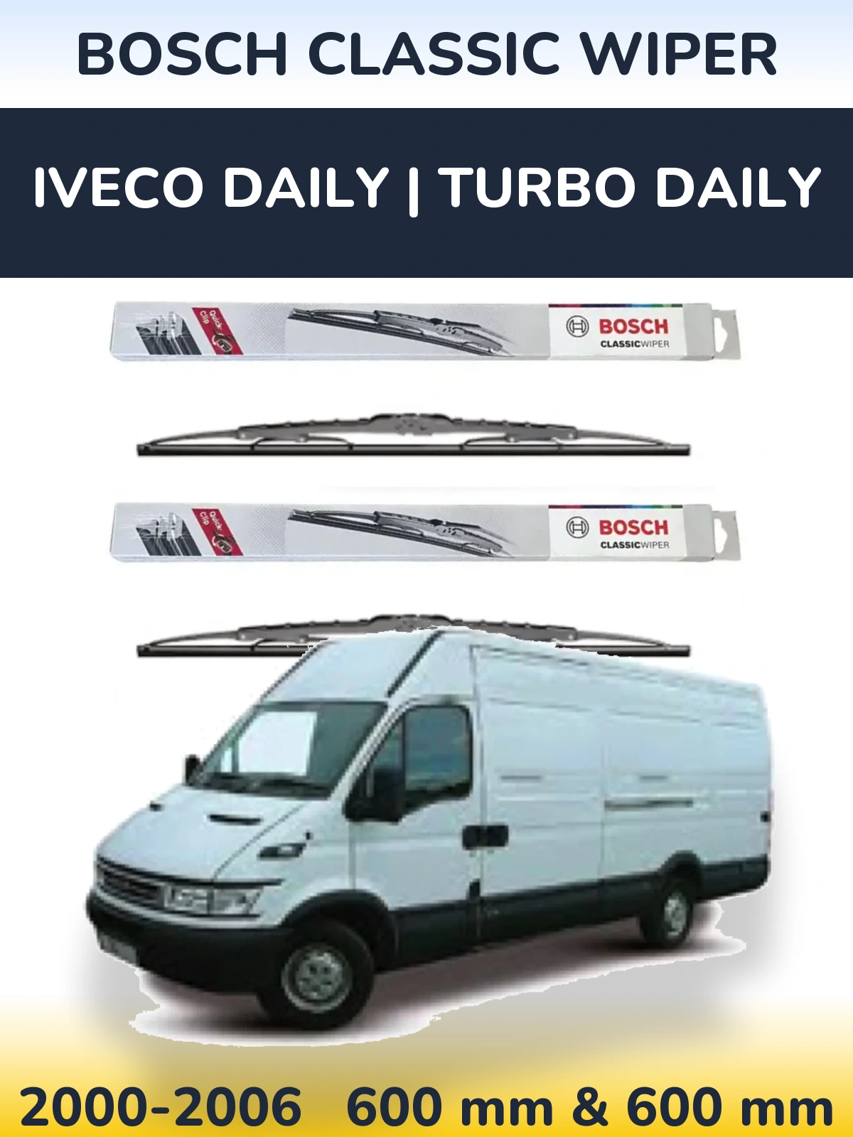 Комплект передніх щіток BOSCH Classic Wiper 600 & 600 мм для Iveco Daily | Turbo Daily 2000-2006