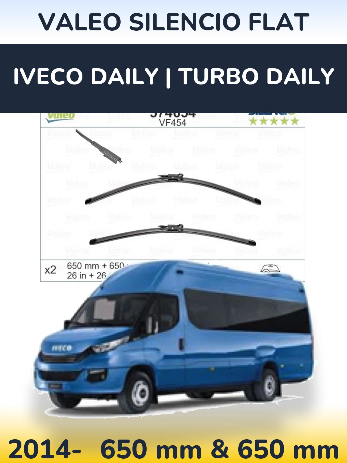 Komplet przednich wycieraczek Valeo Silencio Flat 650 & 650 mm do Iveco Daily | Turbo Daily 2014-2026