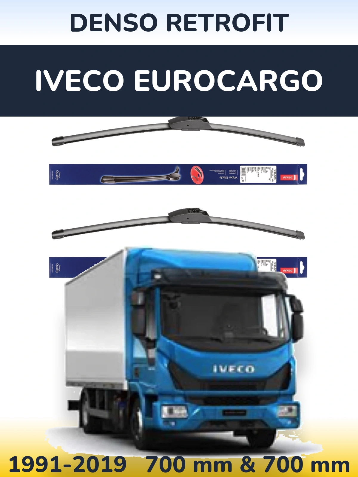 Front wiper blade set Denso Retrofit 700 & 700 mm for Iveco EuroCargo 1991-2019