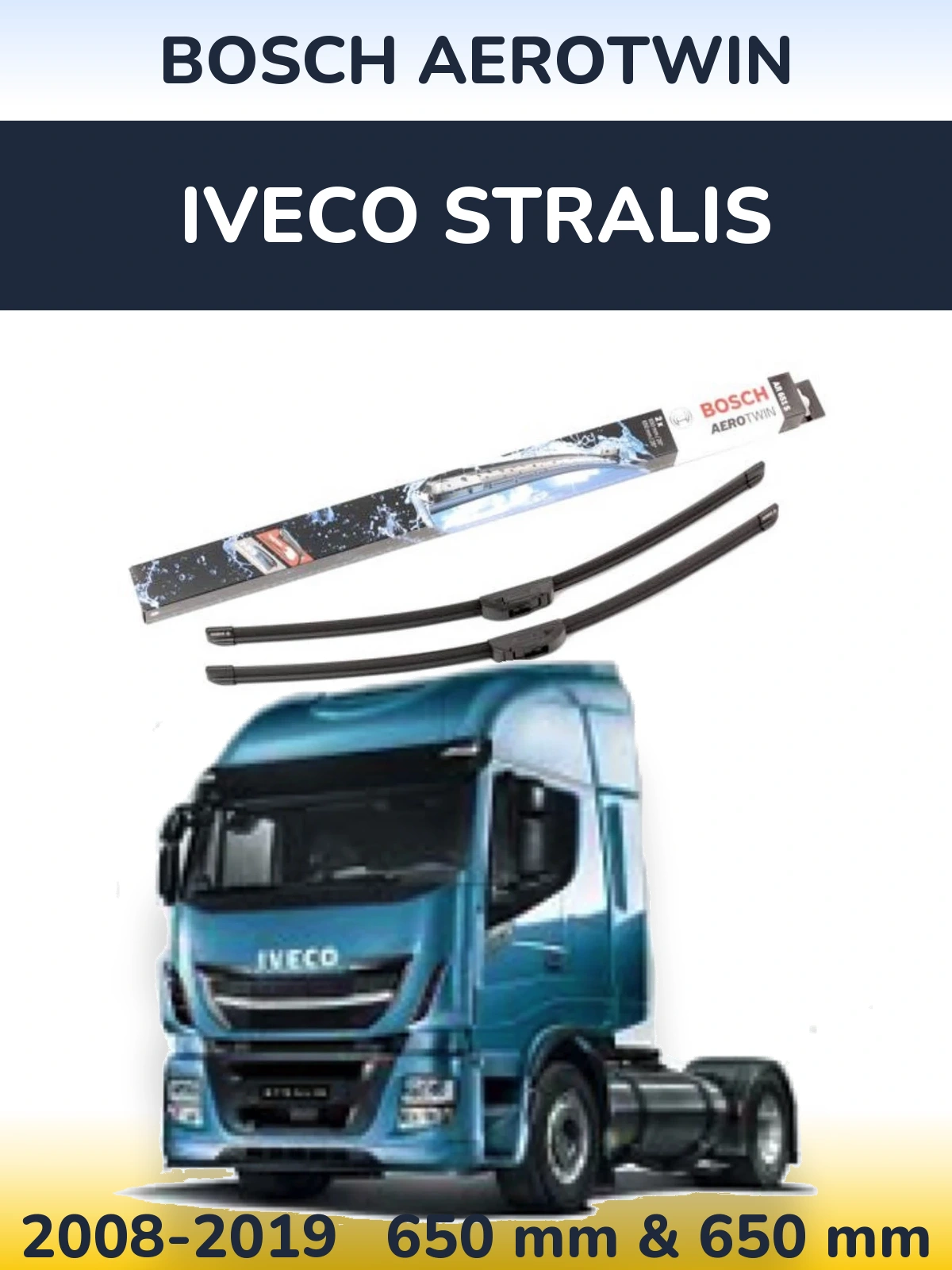 Komplet przednich wycieraczek BOSCH AeroTwin 650 & 650 mm do Iveco Stralis 2008-2019