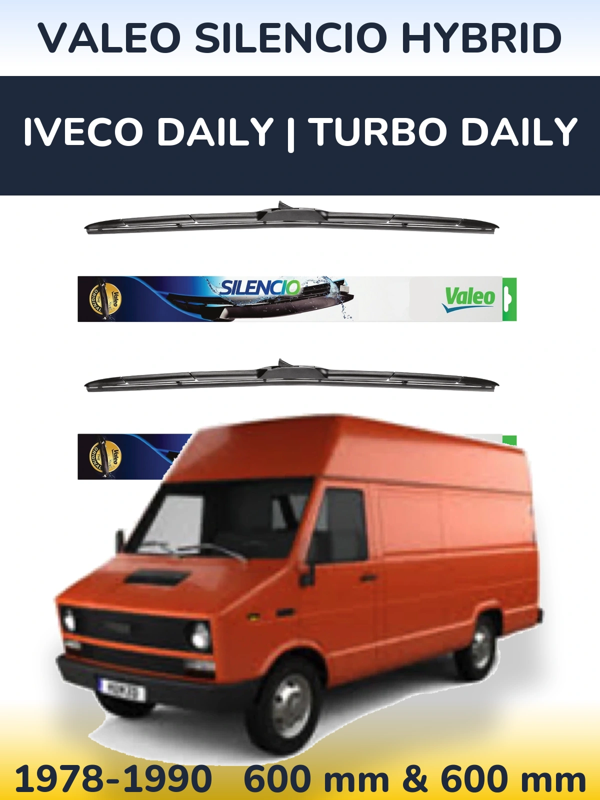 Komplet przednich wycieraczek Valeo Silencio Hybrid 600 & 600 mm do Iveco Daily | Turbo Daily 1978-1990