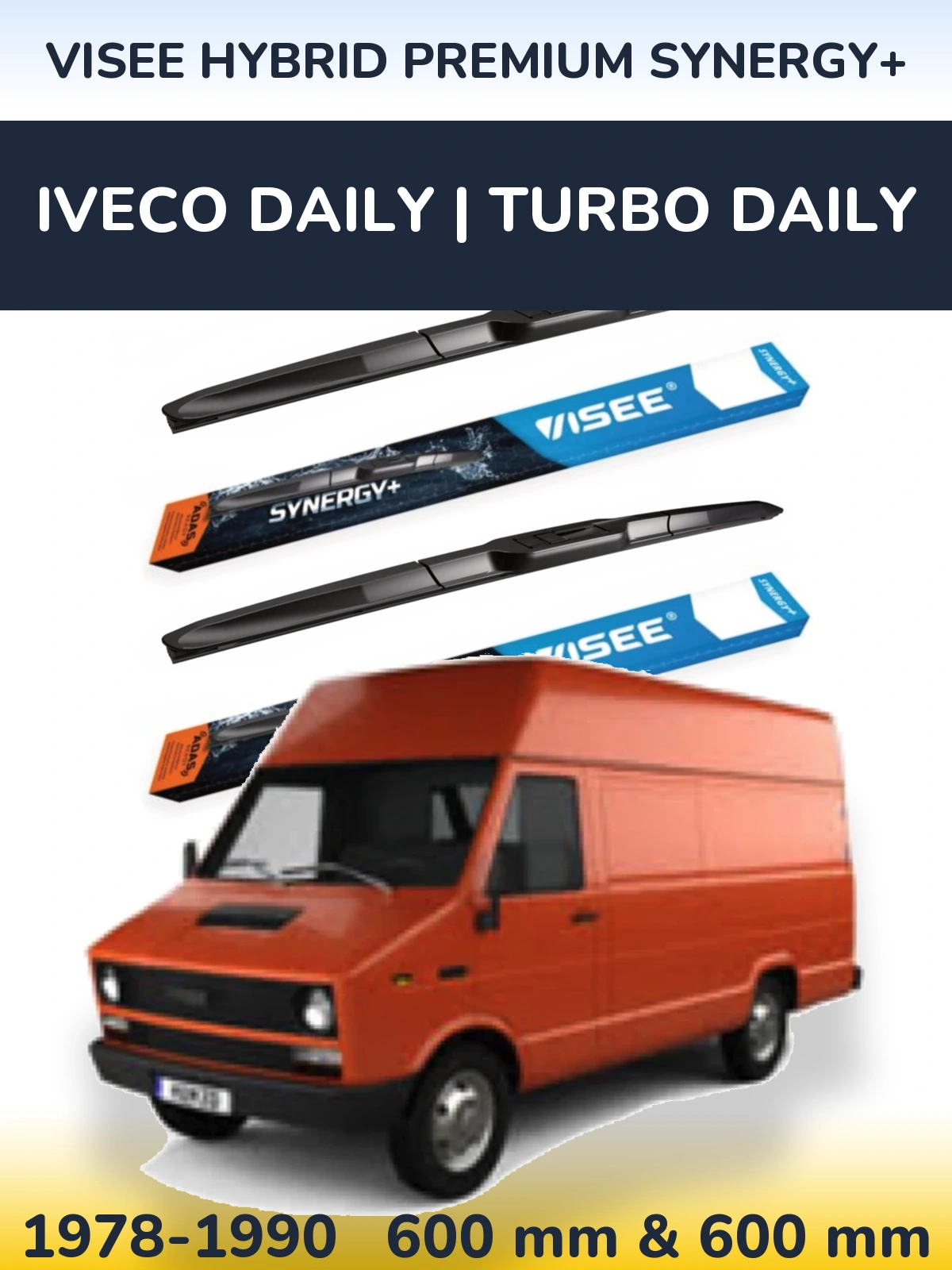 Komplet przednich wycieraczek VISEE HYBRID PREMIUM SYNERGY+ 600 & 600 mm do Iveco Daily | Turbo Daily 1978-1990