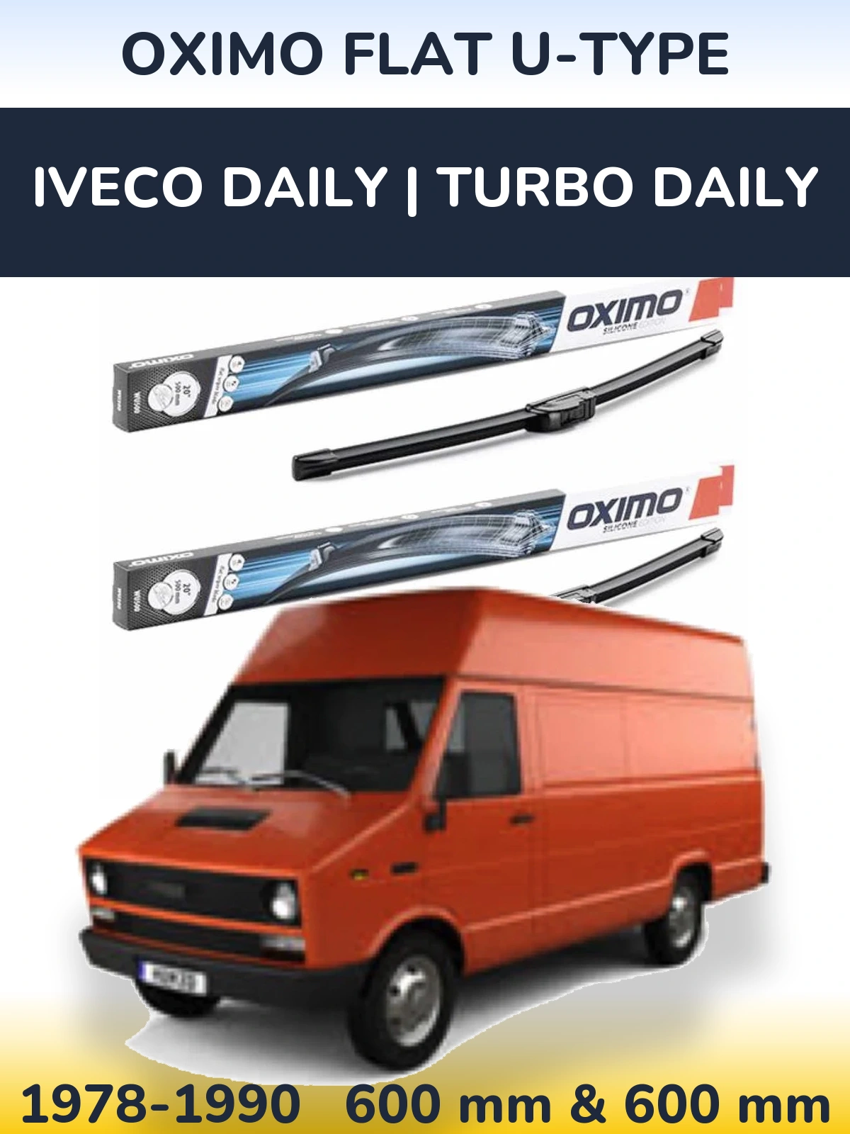 Komplet przednich wycieraczek Oximo Flat U-type 600 & 600 mm do Iveco Daily | Turbo Daily 1978-1990