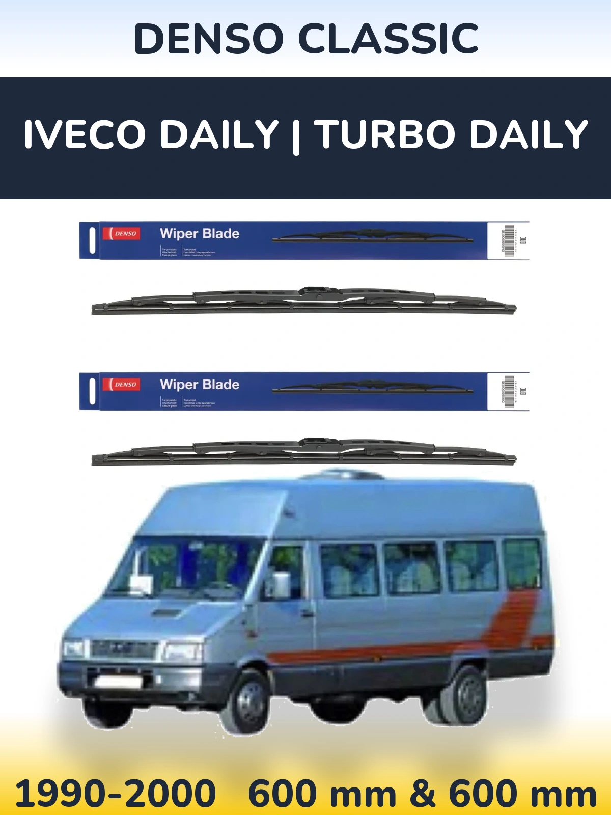 Komplet przednich wycieraczek Denso Classic 600 & 600 mm do Iveco Daily | Turbo Daily 1990-2000