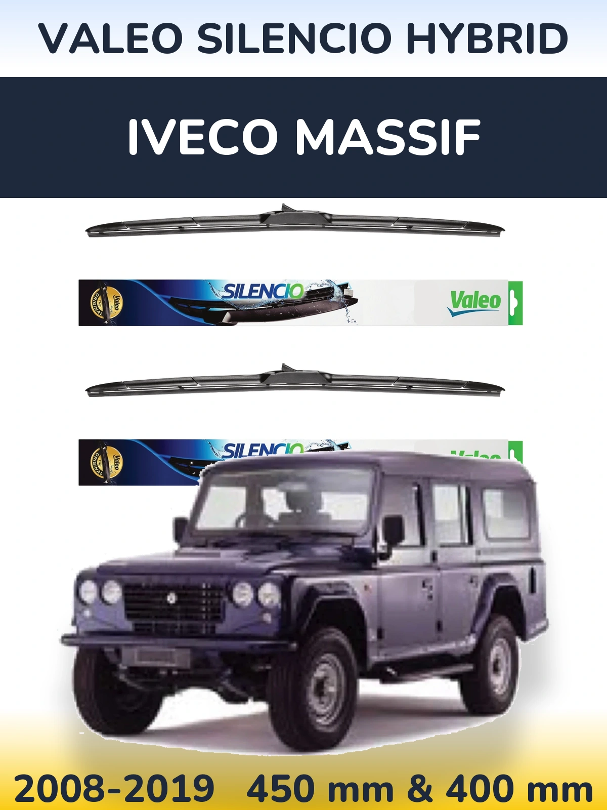 Komplet przednich wycieraczek Valeo Silencio Hybrid 450 & 400 mm do Iveco Massif 2008-2019