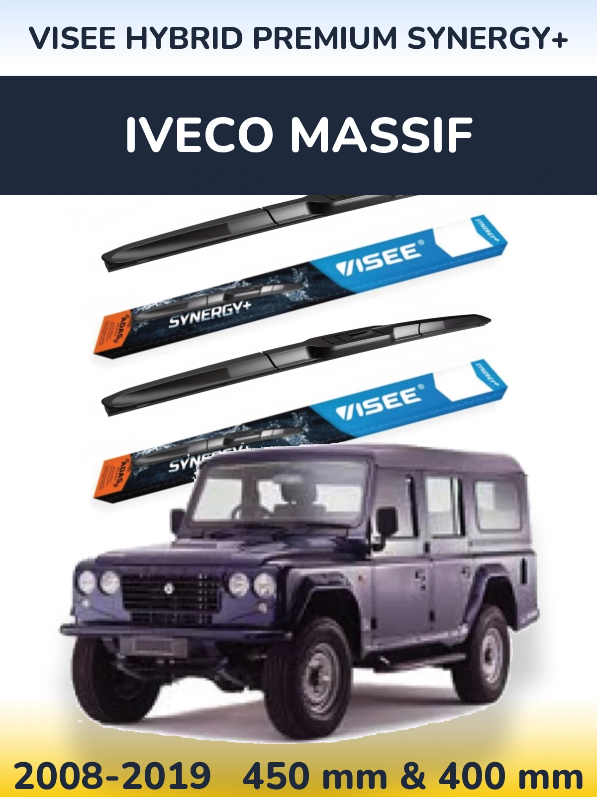 Komplet przednich wycieraczek VISEE HYBRID PREMIUM SYNERGY+ 450 & 400 mm do Iveco Massif 2008-2019