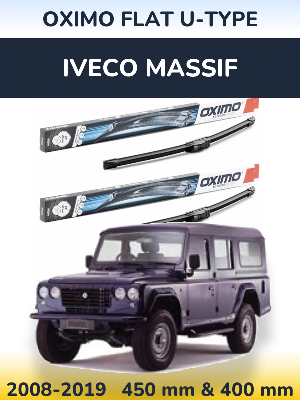 Комплект передних дворников Oximo Flat U-type 450 & 400 мм для Iveco Massif 2008-2019