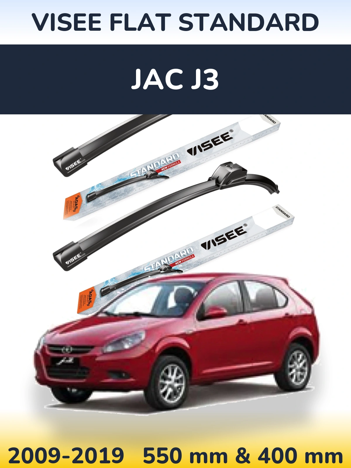 Komplet przednich wycieraczek VISEE FLAT STANDARD 550 & 400 mm do JAC J3 2009-2019