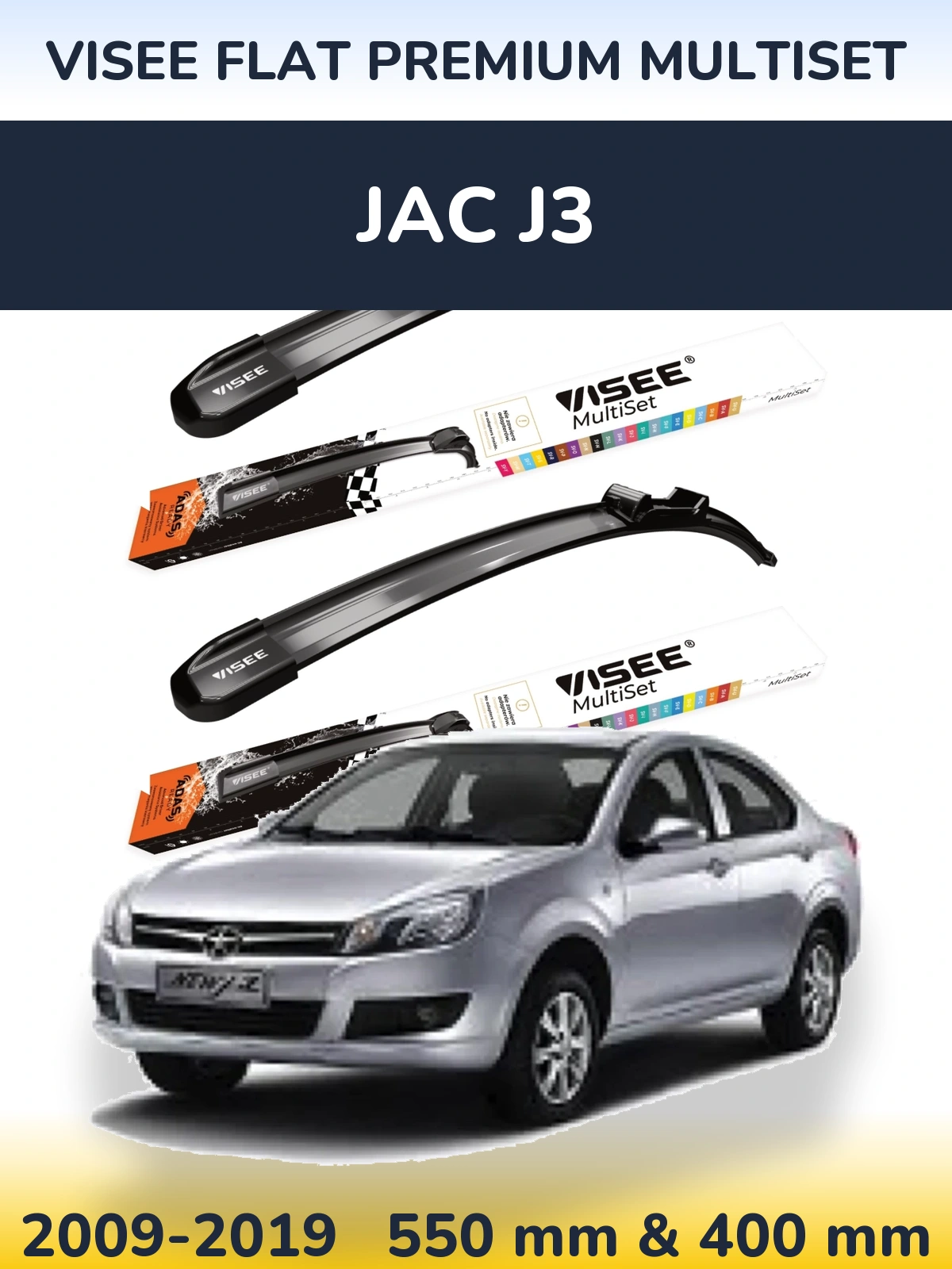 Komplet przednich wycieraczek VISEE FLAT PREMIUM MultiSet 550 & 400 mm do JAC J3 2009-2019