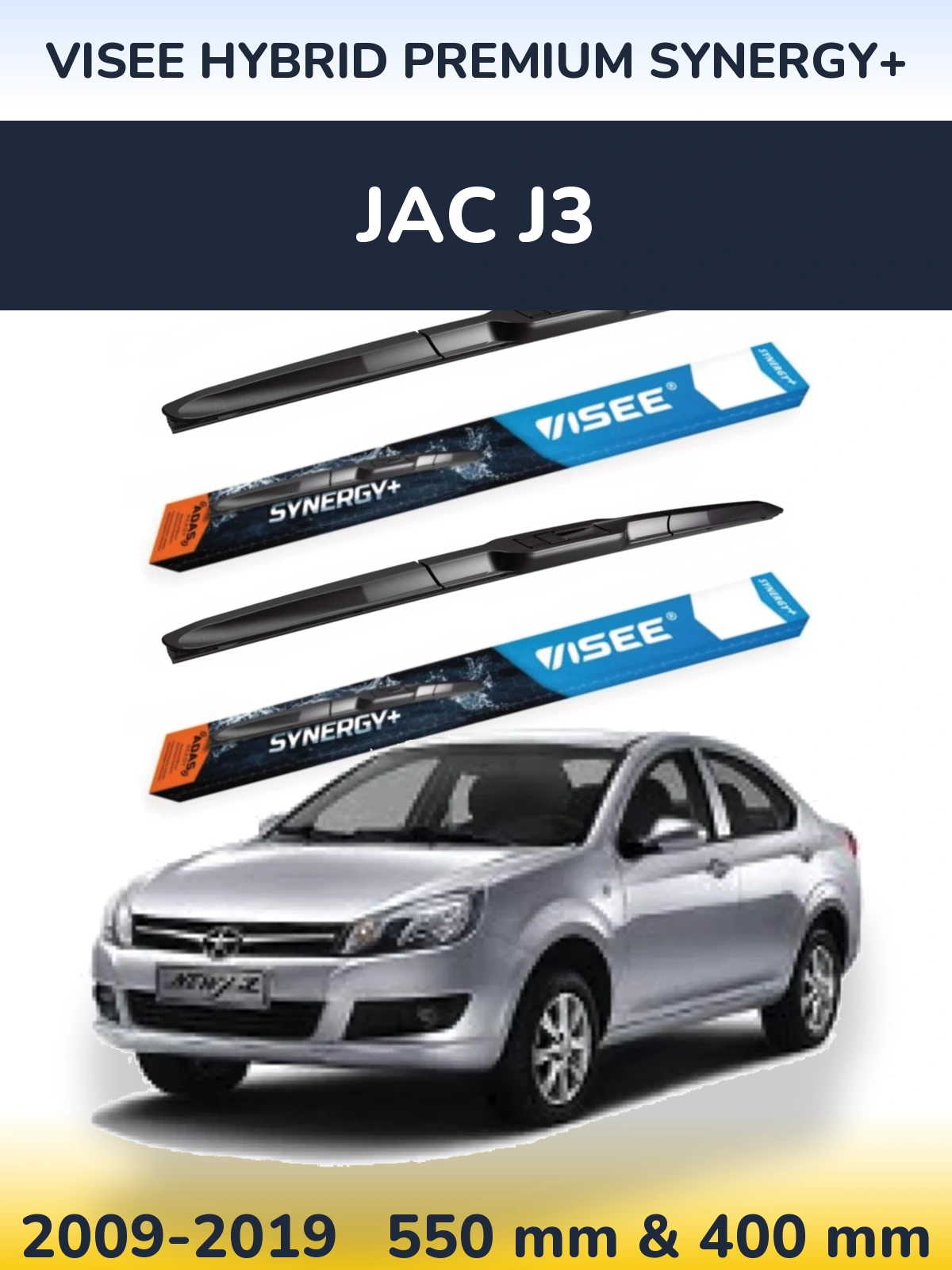 Komplet przednich wycieraczek VISEE HYBRID PREMIUM SYNERGY+ 550 & 400 mm do JAC J3 2009-2019