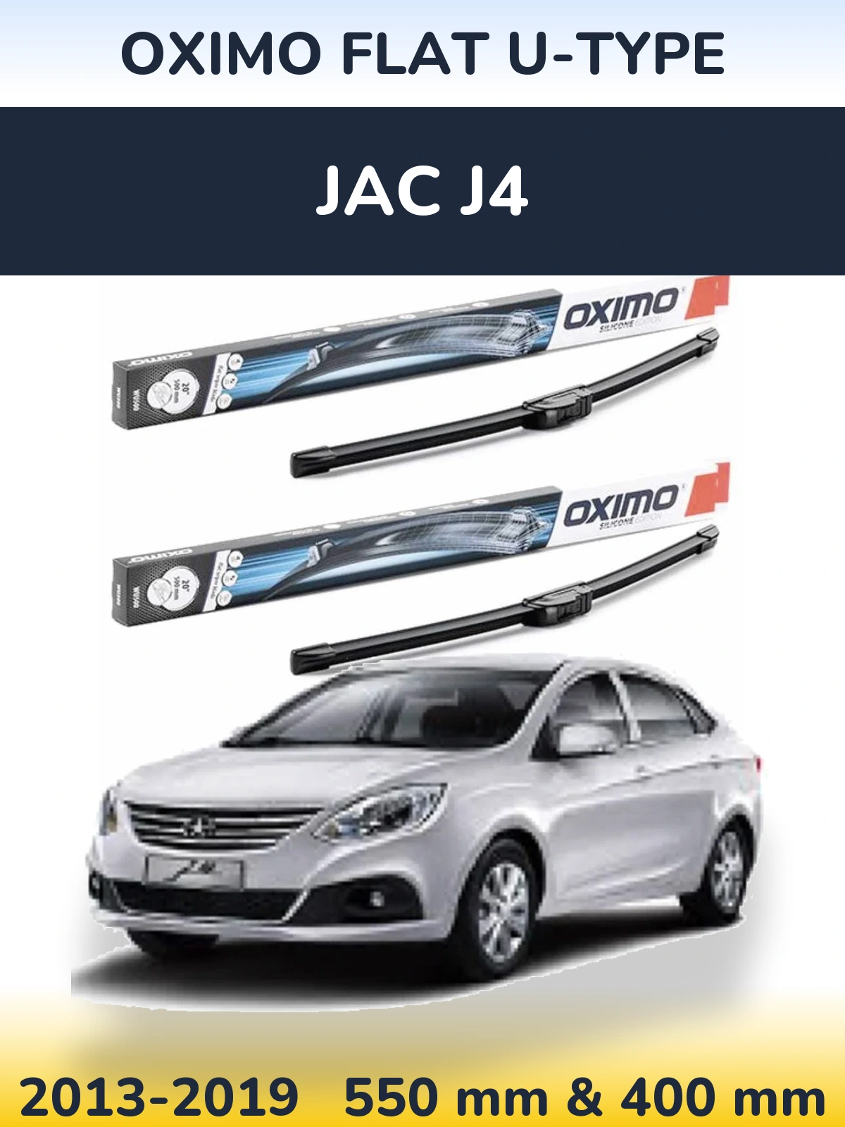 Front wiper blade set Oximo Flat U-type 550 & 400 mm for JAC J4 2013-2019