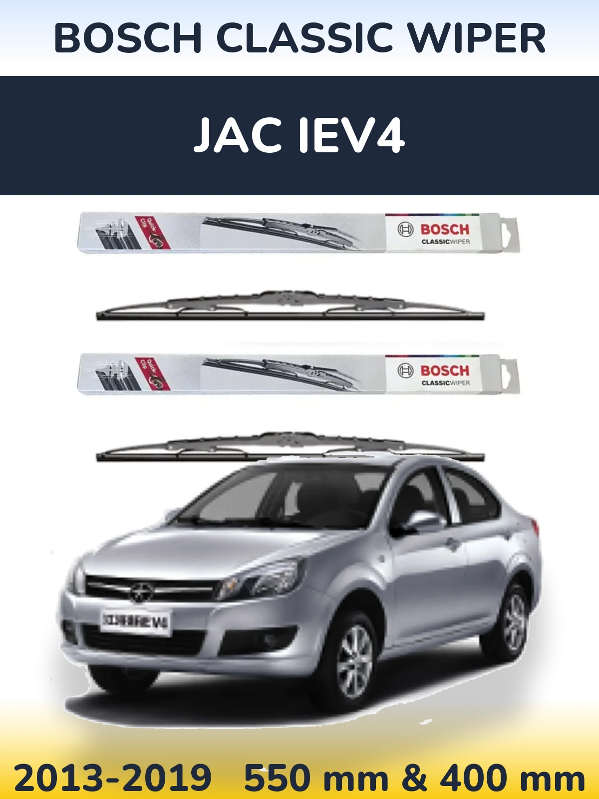 Front wiper blade set BOSCH Classic Wiper 550 & 400 mm for JAC iEV4 2013-2019