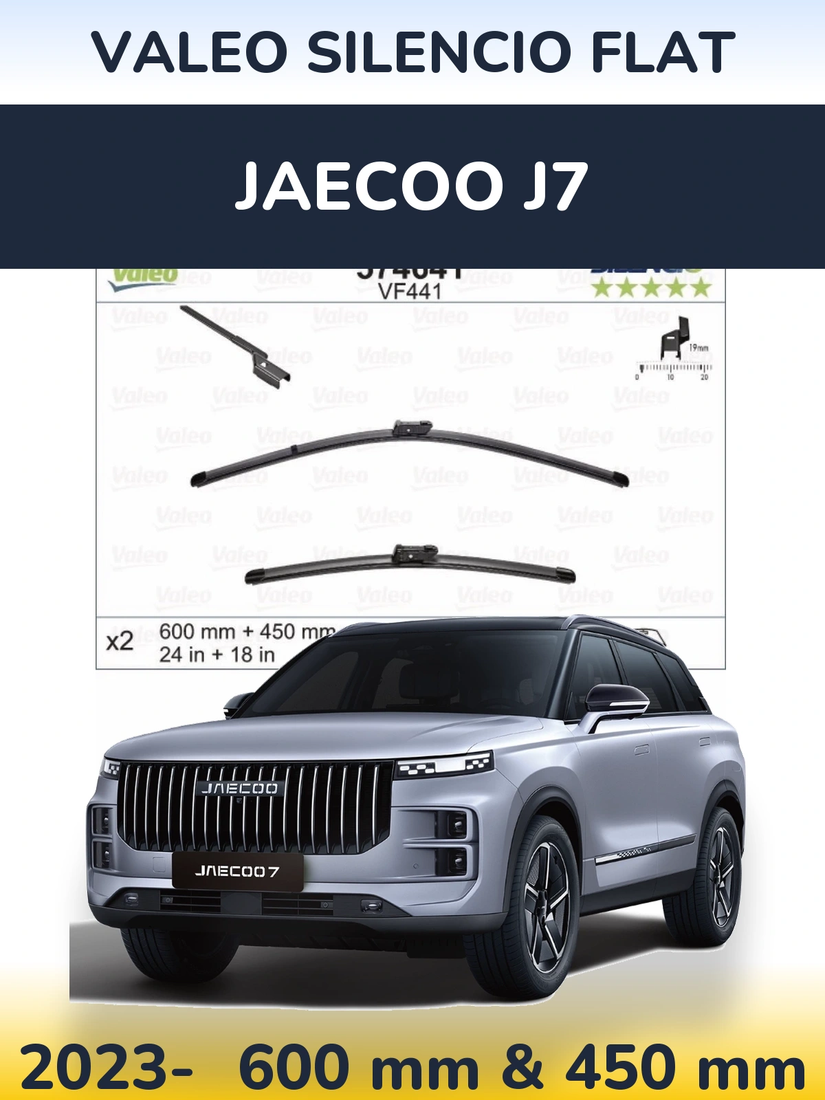 Front wiper blade set Valeo Silencio Flat 600 & 450 mm for Jaecoo J7 2023-2026