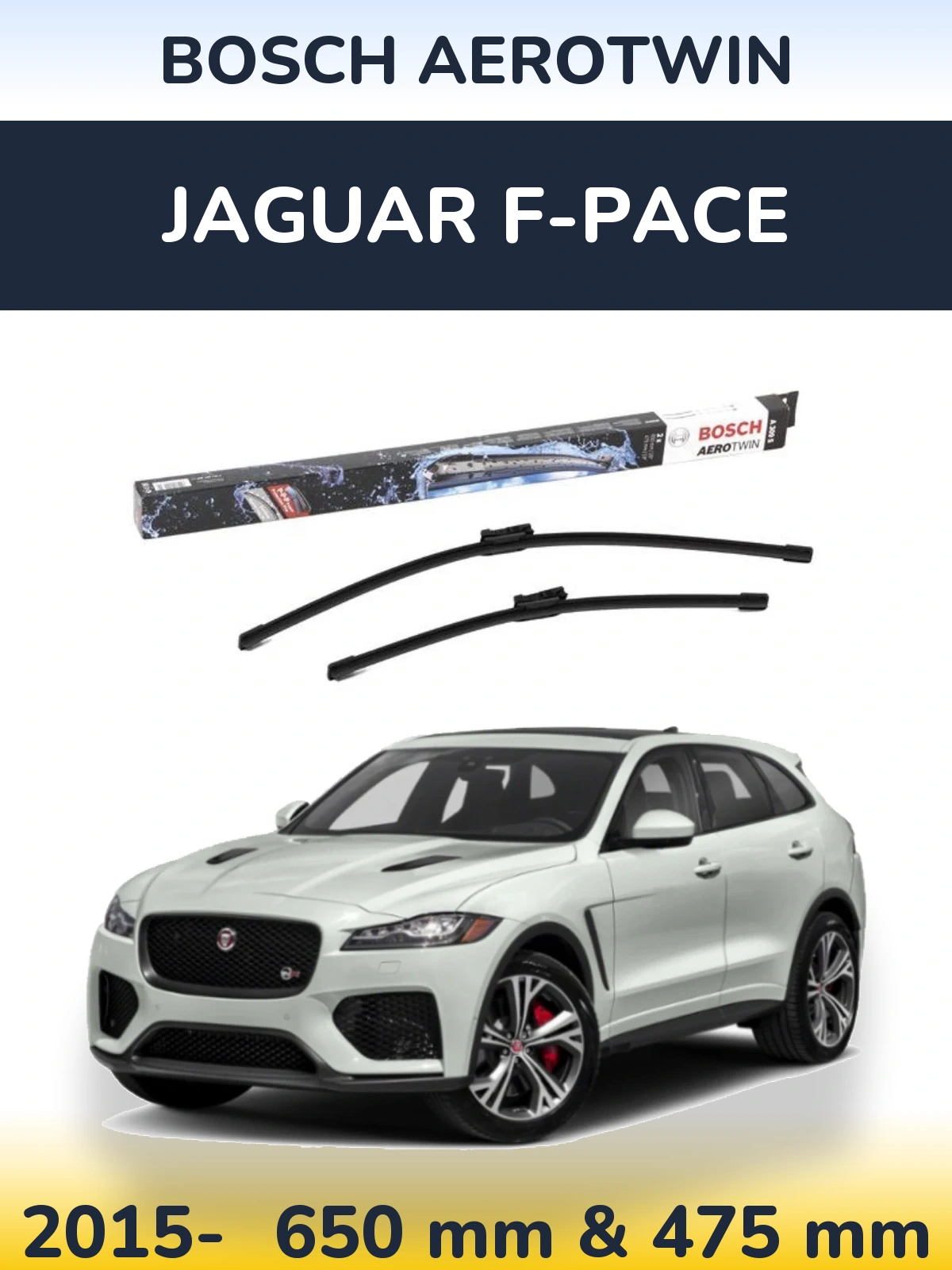 Комплект передних дворников BOSCH AeroTwin 650 & 475 мм для Jaguar F-Pace 2015-2026