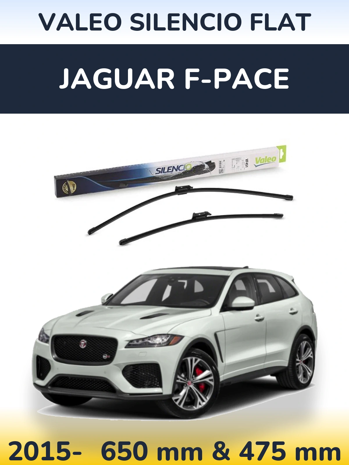 Комплект передних дворников Valeo Silencio Flat 650 & 475 мм для Jaguar F-Pace 2015-2026