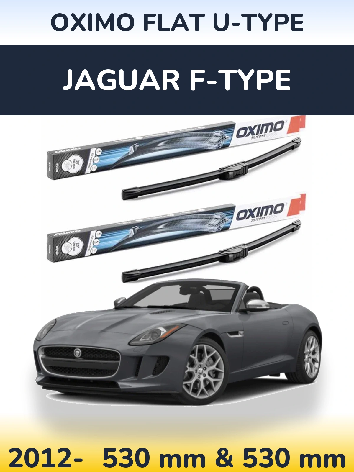Комплект передних дворников Oximo Flat U-type 530 & 530 мм для Jaguar F-Типe 2012-2026