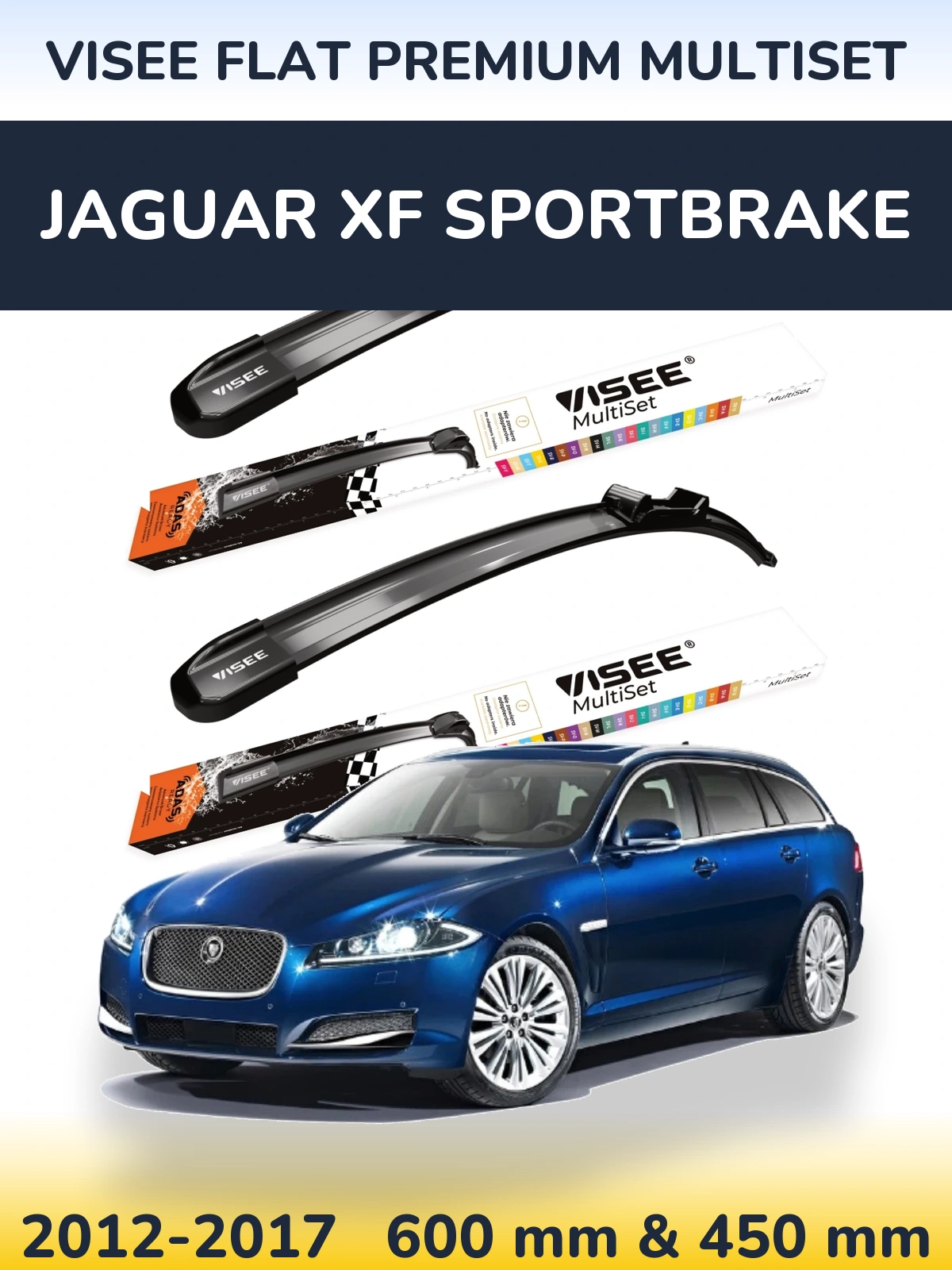 Komplet przednich wycieraczek VISEE FLAT PREMIUM MultiSet 600 & 450 mm do Jaguar XF Sportbrake 2012-2017