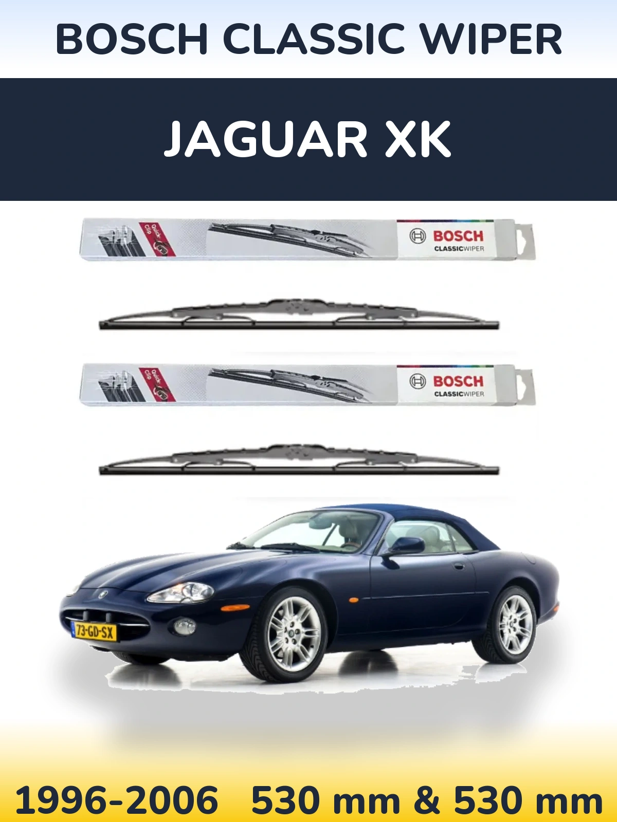 Front wiper blade set BOSCH Classic Wiper 530 & 530 mm for Jaguar XK 1996-2006