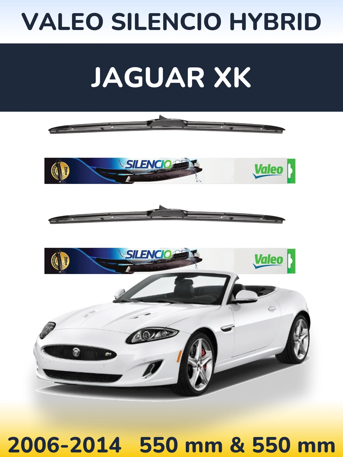 Front wiper blade set Valeo Silencio Hybrid 550 & 550 mm for Jaguar XK 2006-2014