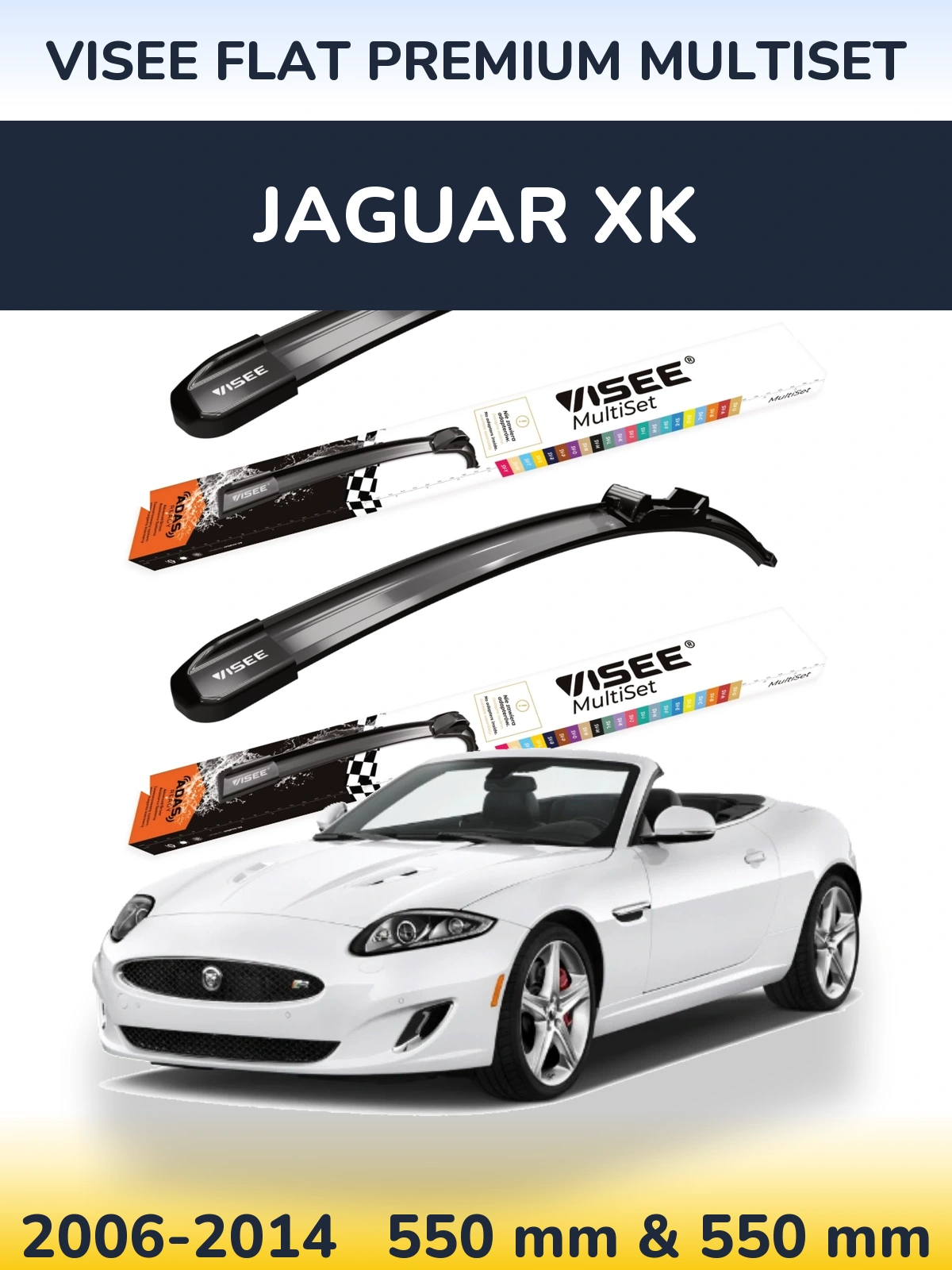 Komplet przednich wycieraczek VISEE FLAT PREMIUM MultiSet 550 & 550 mm do Jaguar XK 2006-2014