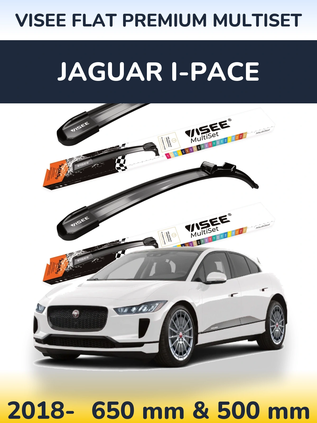 Комплект передніх щіток VISEE FLAT PREMIUM MultiSet 650 & 500 мм для Jaguar I-Pace 2018-2026