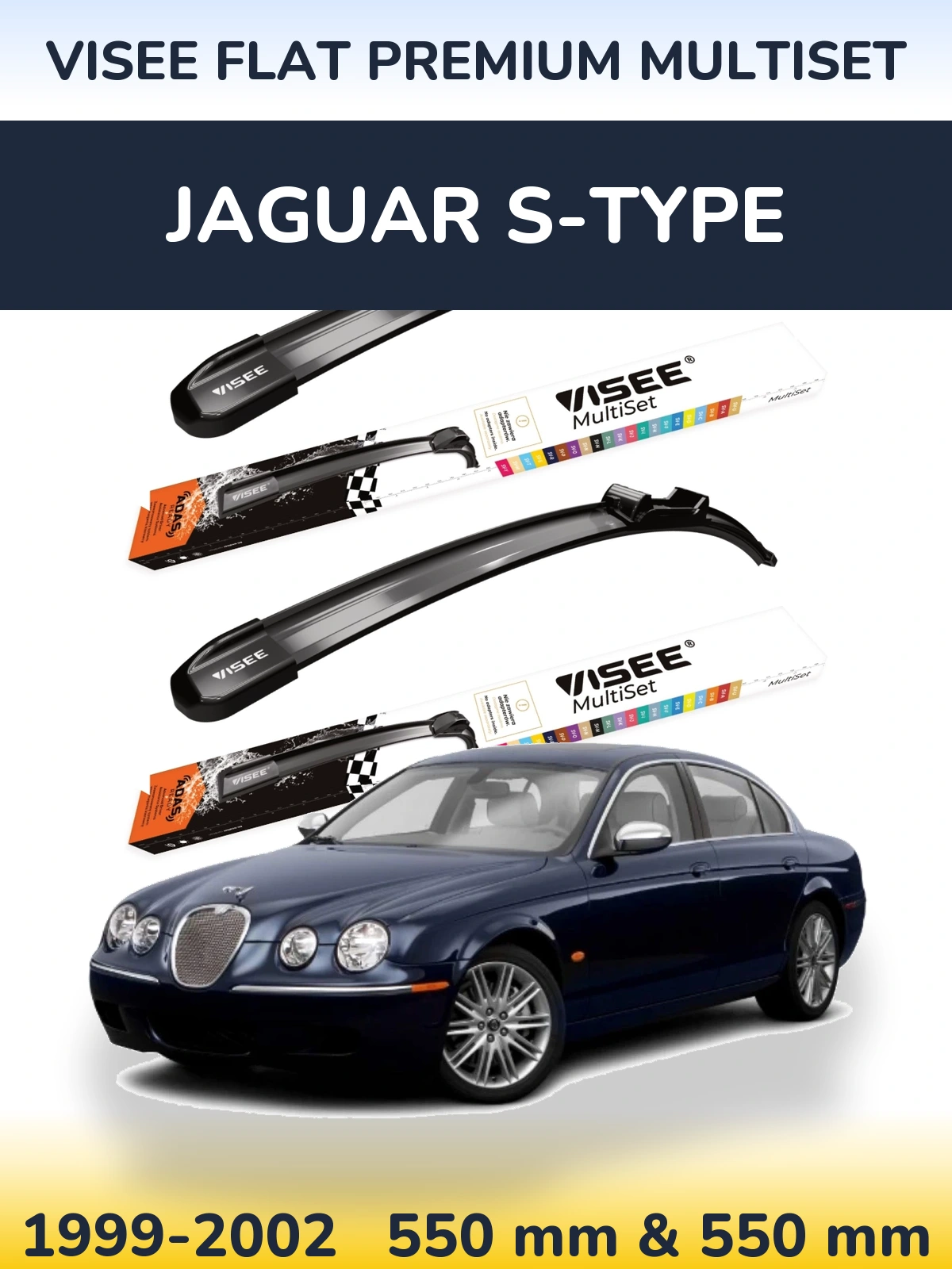 Комплект передних дворников VISEE FLAT PREMIUM MultiSet 550 & 550 мм для Jaguar S-Типe 1999-2002