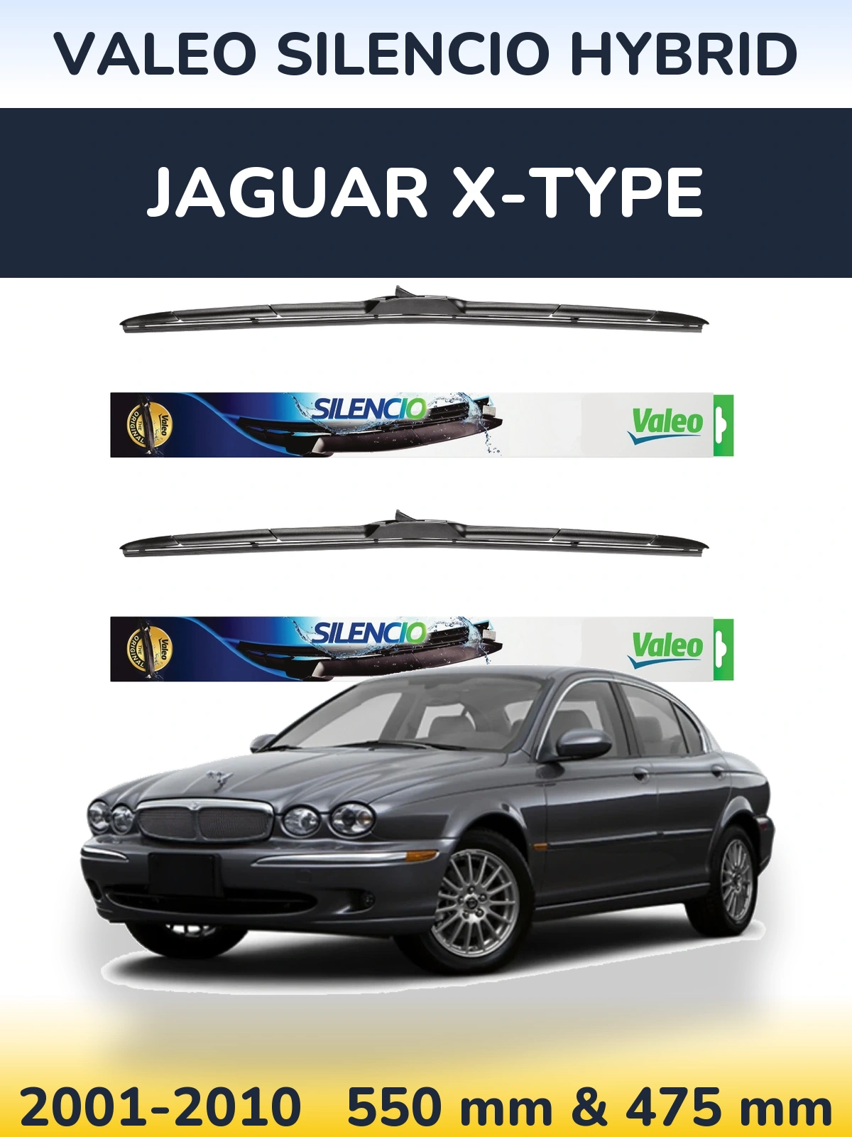 Komplet przednich wycieraczek Valeo Silencio Hybrid 550 & 475 mm do Jaguar X-Type 2001-2010