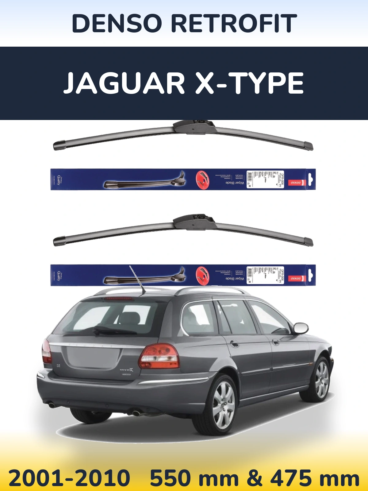 Front wiper blade set Denso Retrofit 550 & 475 mm for Jaguar X-Typee 2001-2010