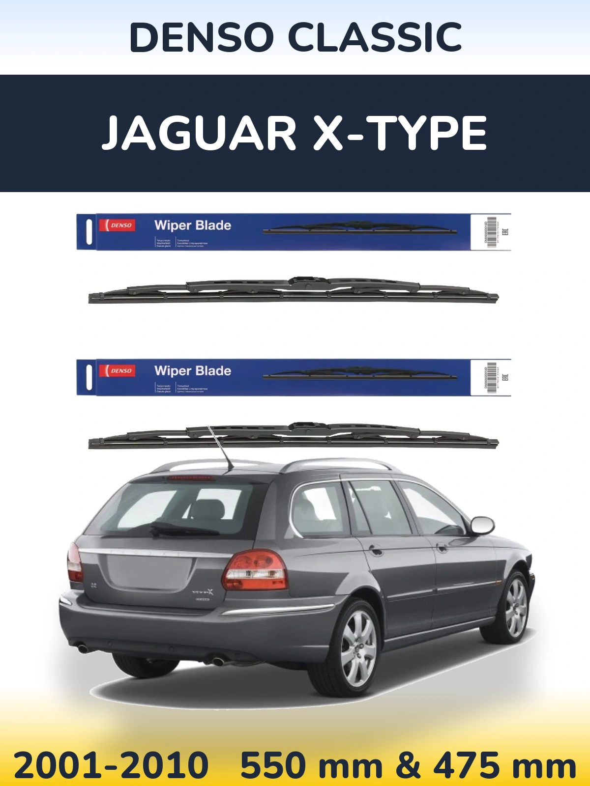 Front wiper blade set Denso Classic 550 & 475 mm for Jaguar X-Typee 2001-2010