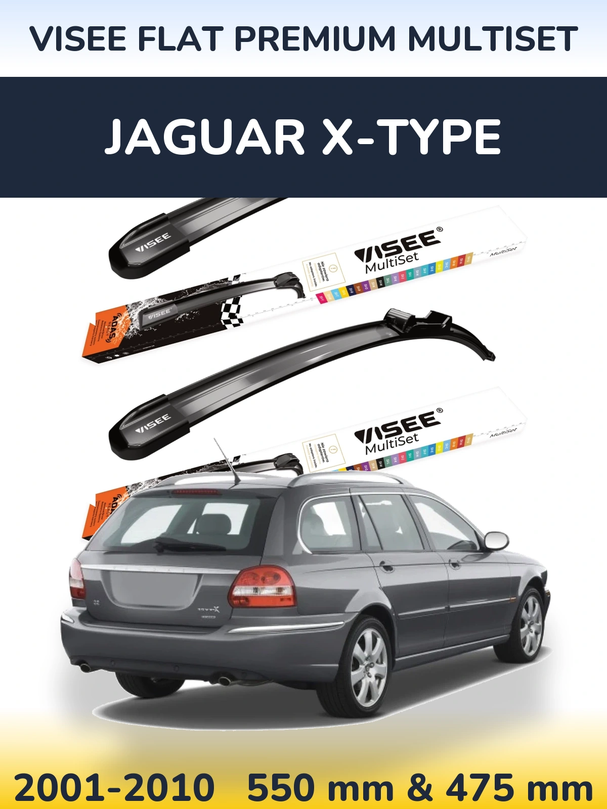 Komplet przednich wycieraczek VISEE FLAT PREMIUM MultiSet 550 & 475 mm do Jaguar X-Type 2001-2010