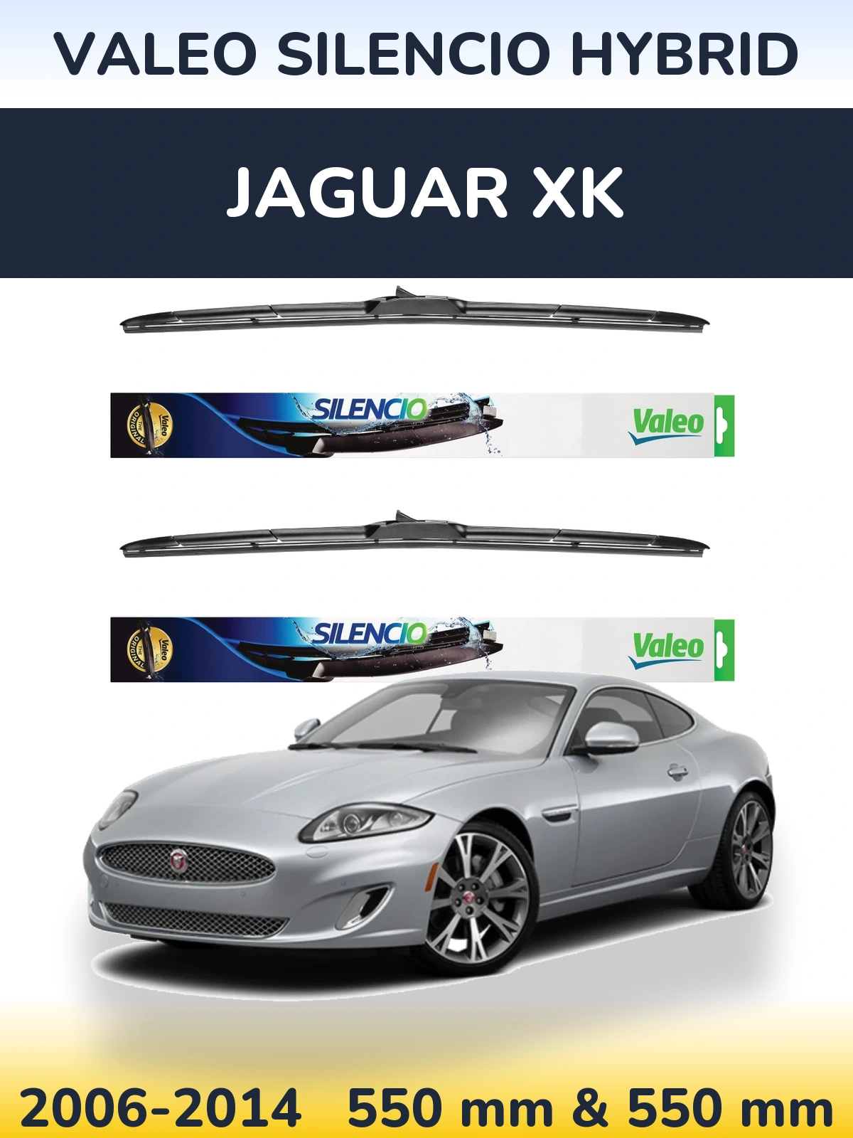 Front wiper blade set Valeo Silencio Hybrid 550 & 550 mm for Jaguar XK 2006-2014