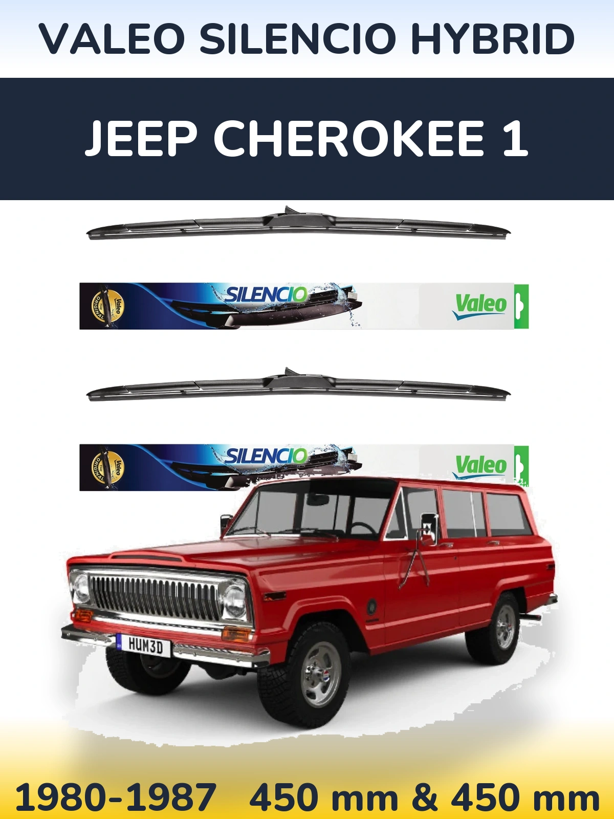 Комплект передних дворников Valeo Silencio Hybrid 450 & 450 мм для Jeep Cherokee 1 1980-1987