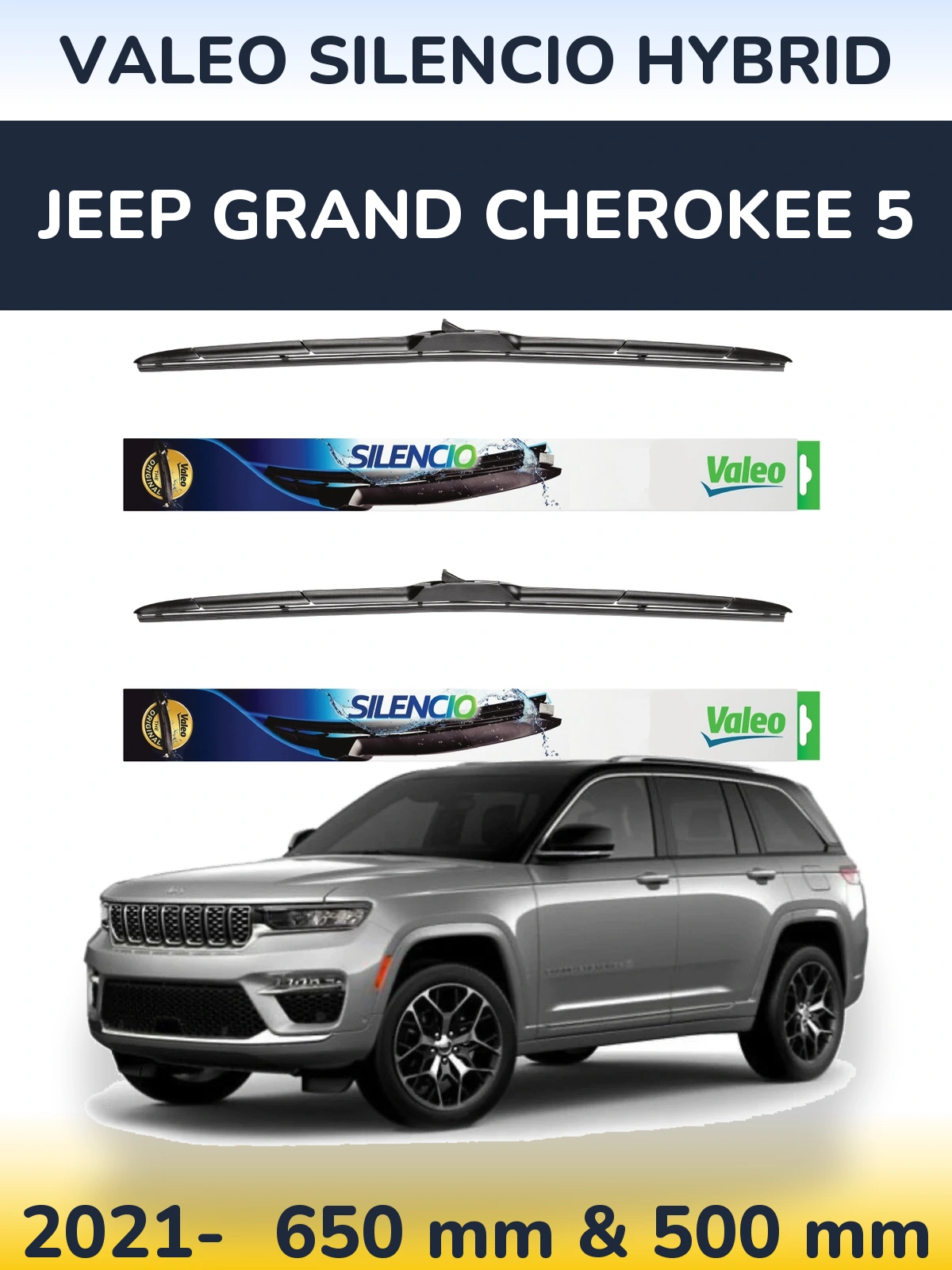 Комплект передних дворников Valeo Silencio Hybrid 650 & 500 мм для Jeep Grand Cherokee 5 2021-2026