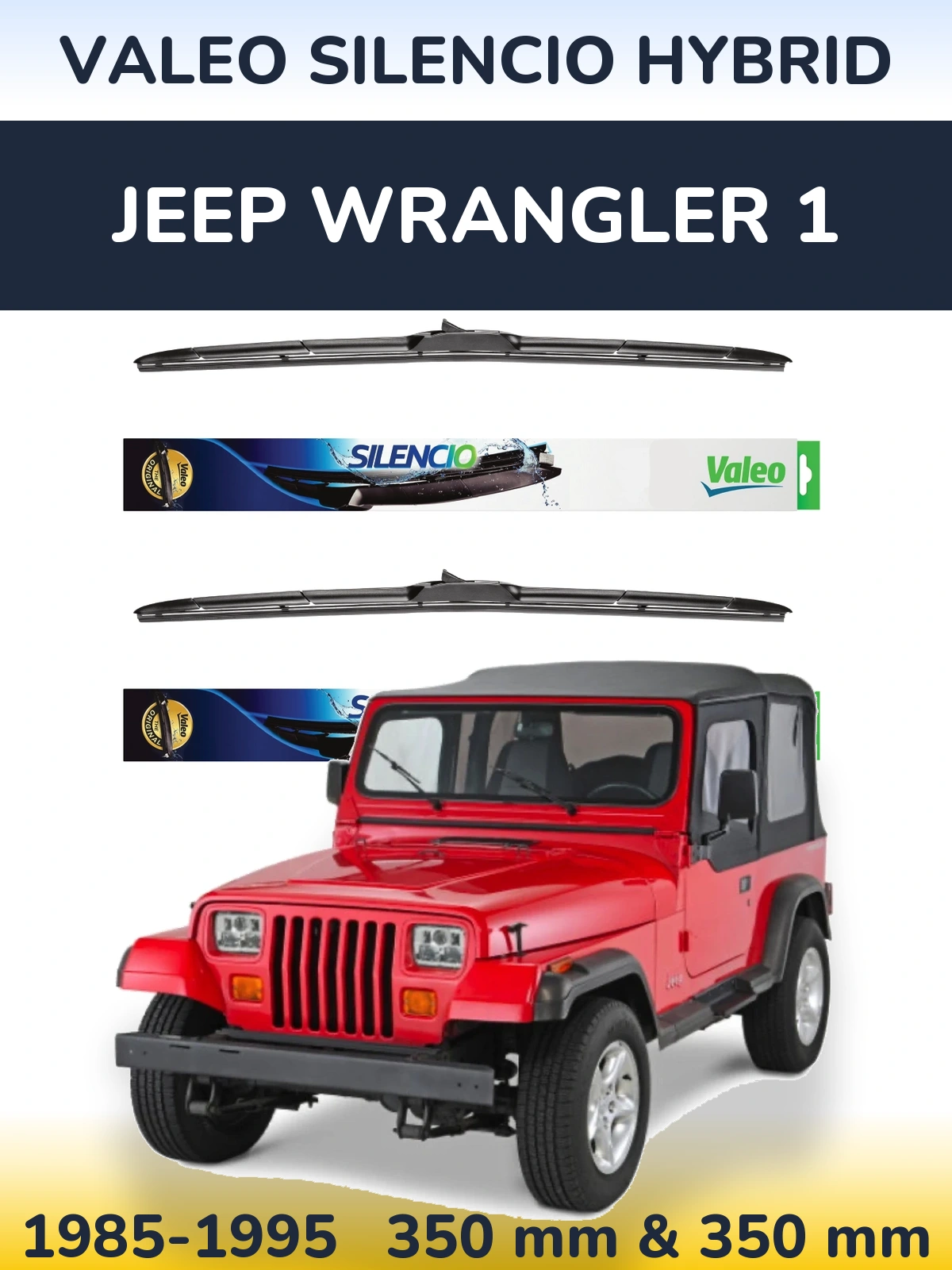 Komplet przednich wycieraczek Valeo Silencio Hybrid 350 & 350 mm do Jeep Wrangler 1 1985-1995