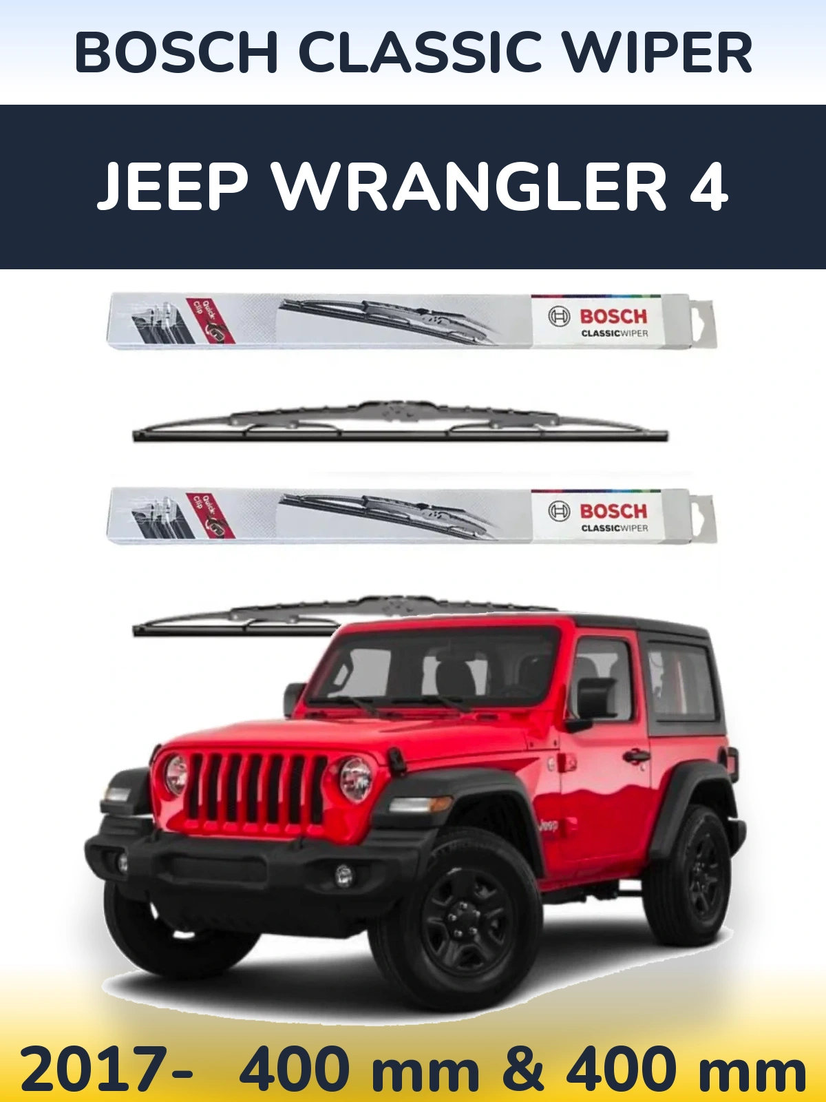 Komplet przednich wycieraczek BOSCH Classic Wiper 400 & 400 mm do Jeep Wrangler 4 2017-2026