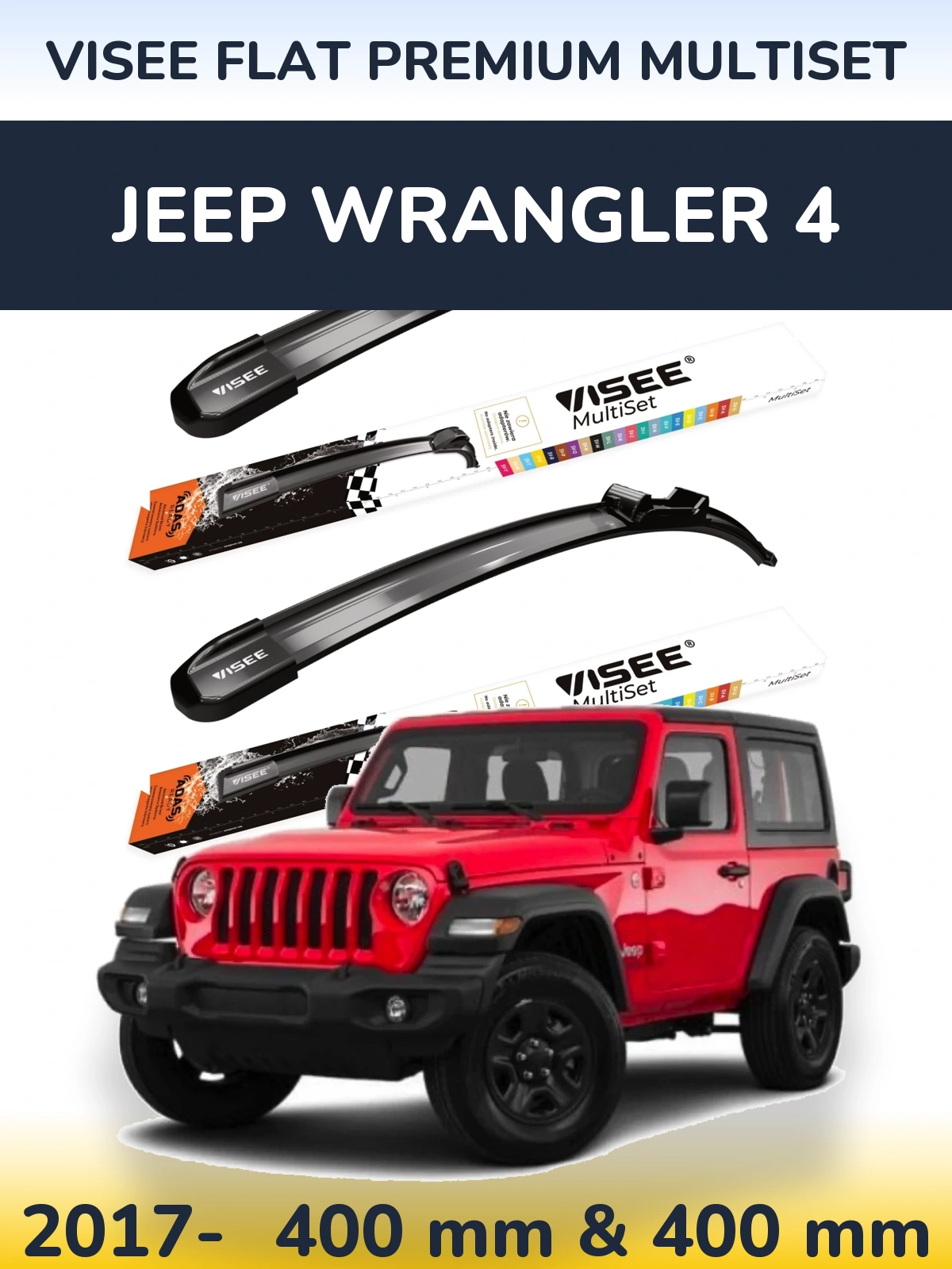 Komplet przednich wycieraczek VISEE FLAT PREMIUM MultiSet 400 & 400 mm do Jeep Wrangler 4 2017-2026