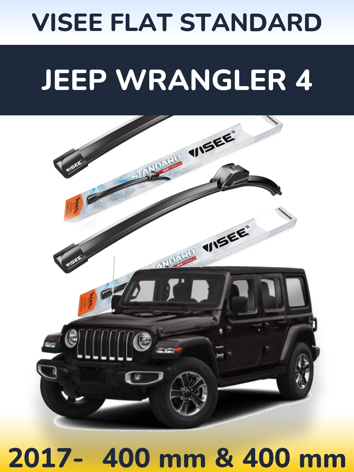 Komplet przednich wycieraczek VISEE FLAT STANDARD 400 & 400 mm do Jeep Wrangler 4 2017-2026