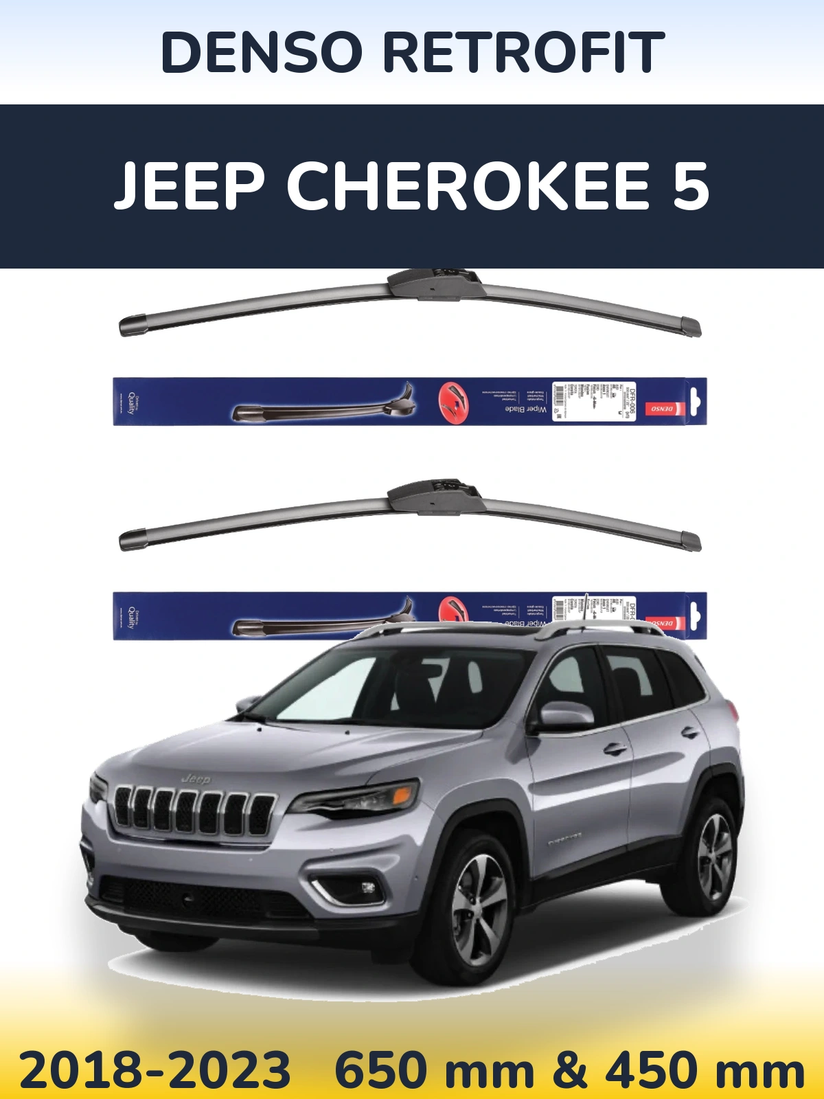 Front wiper blade set Denso Retrofit 650 & 450 mm for Jeep Cherokee 5 2018-2023