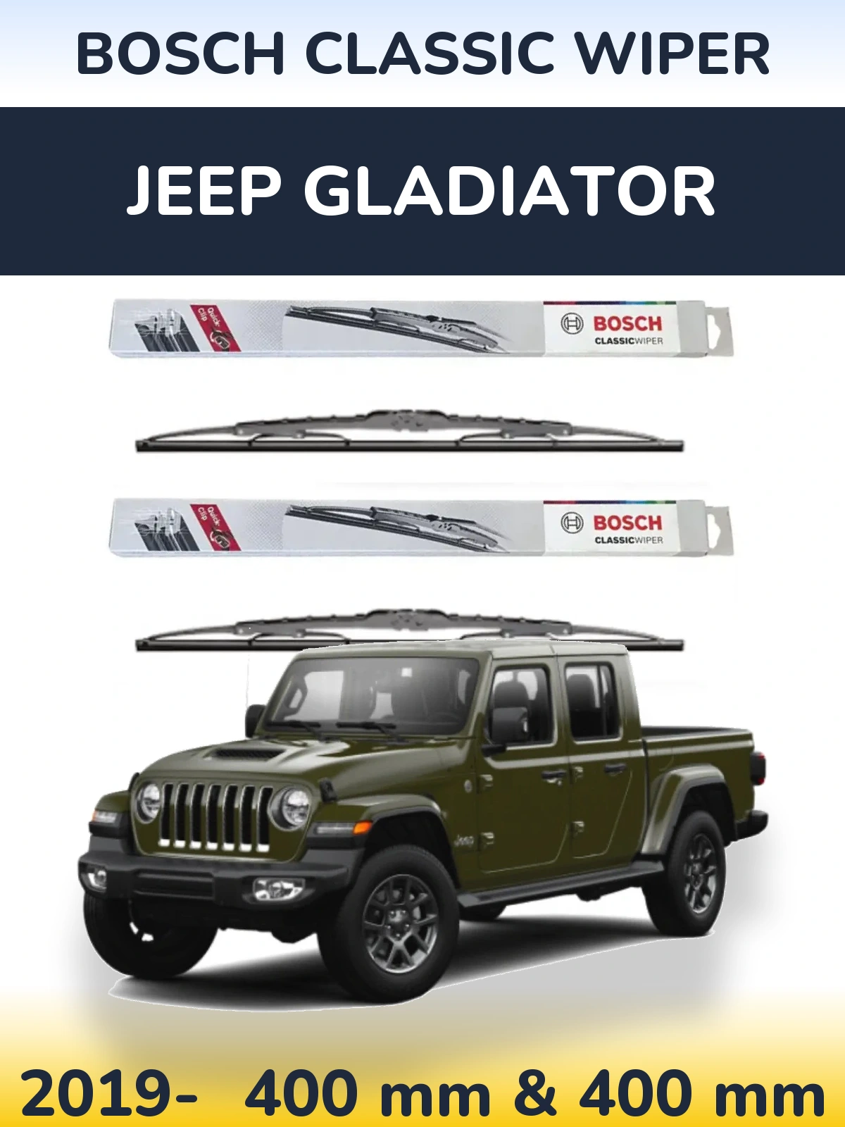 Комплект передних дворников BOSCH Classic Wiper 400 & 400 мм для Jeep Gladiator 2019-2026