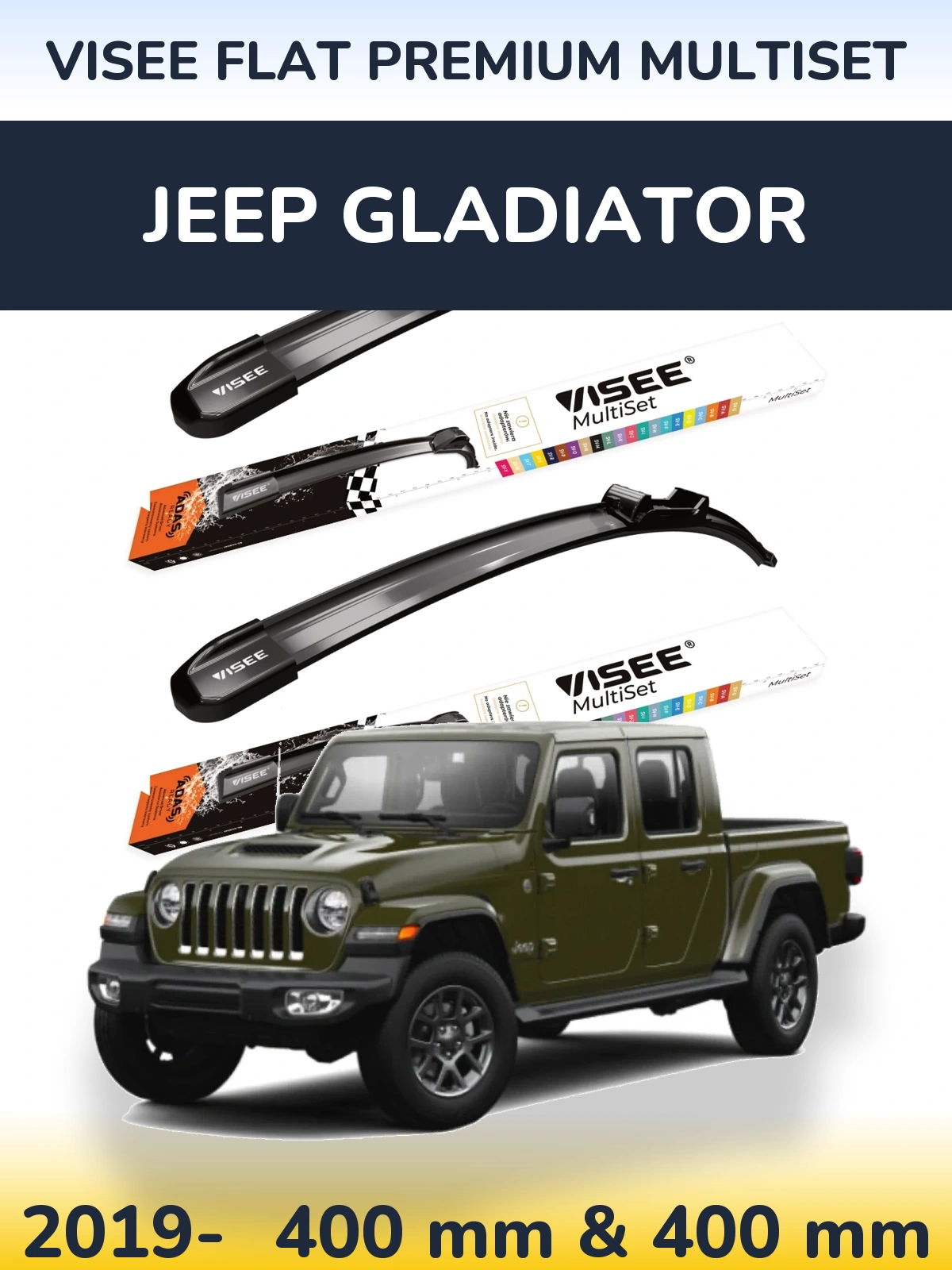 Front wiper blade set VISEE FLAT PREMIUM MultiSet 400 & 400 mm for Jeep Gladiator 2019-2026