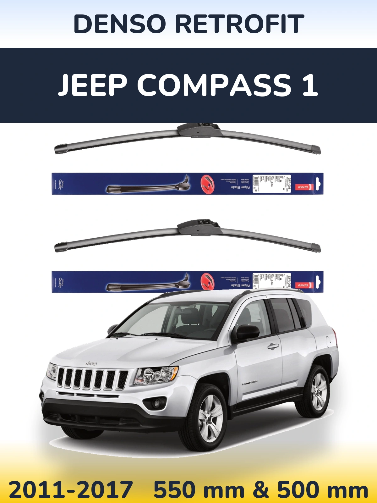 Komplet przednich wycieraczek Denso Retrofit 550 & 500 mm do Jeep Compass 1 2011-2017