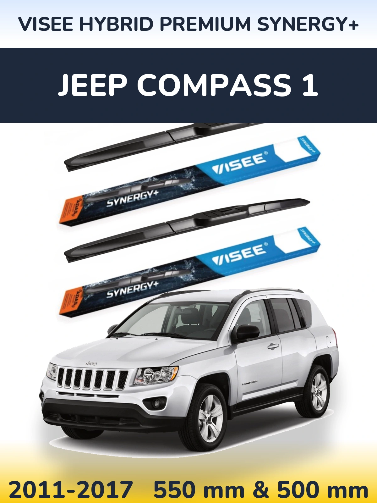 Komplet przednich wycieraczek VISEE HYBRID PREMIUM SYNERGY+ 550 & 500 mm do Jeep Compass 1 2011-2017