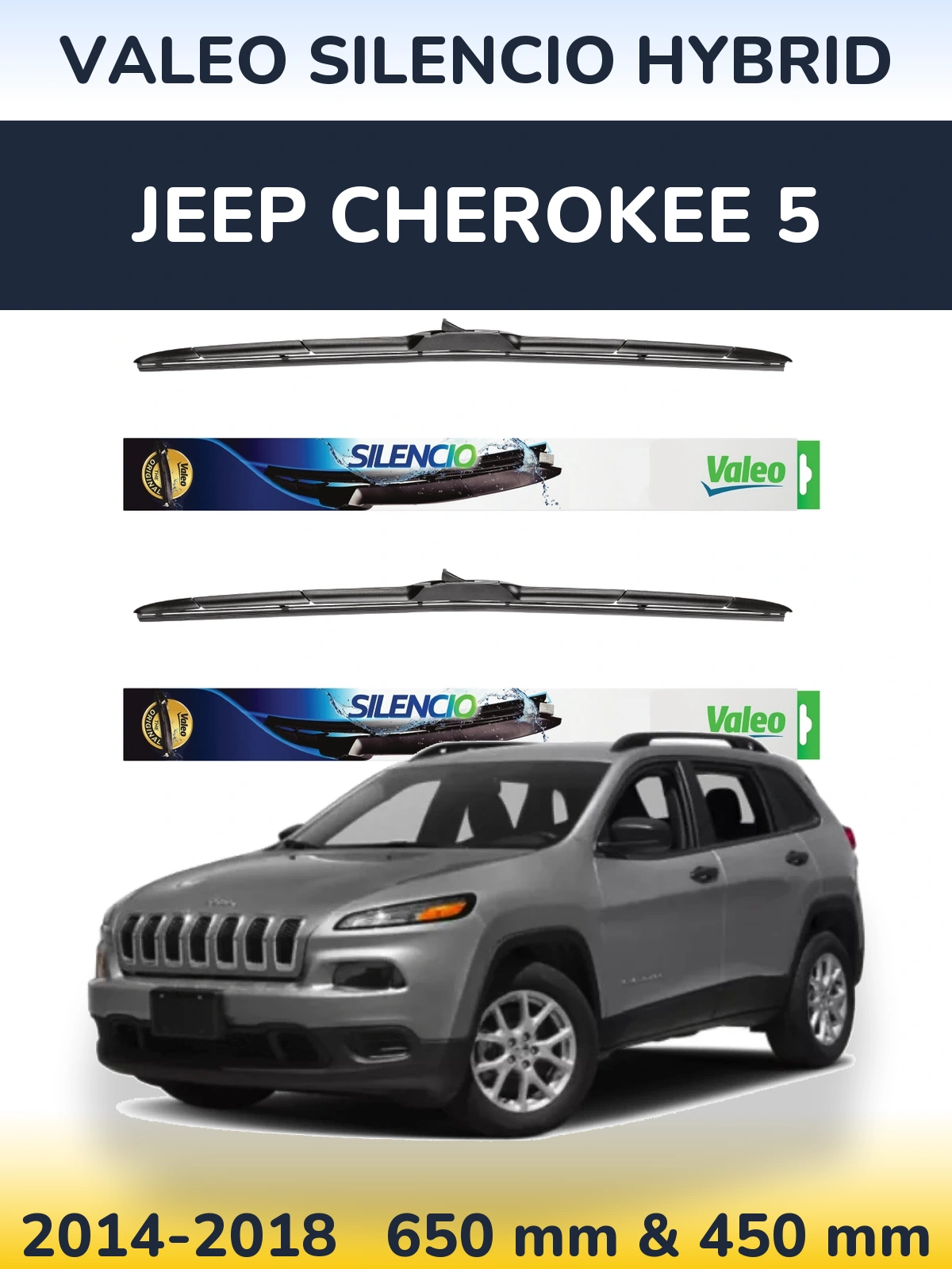 Комплект передних дворников Valeo Silencio Hybrid 650 & 450 мм для Jeep Cherokee 5 2014-2018