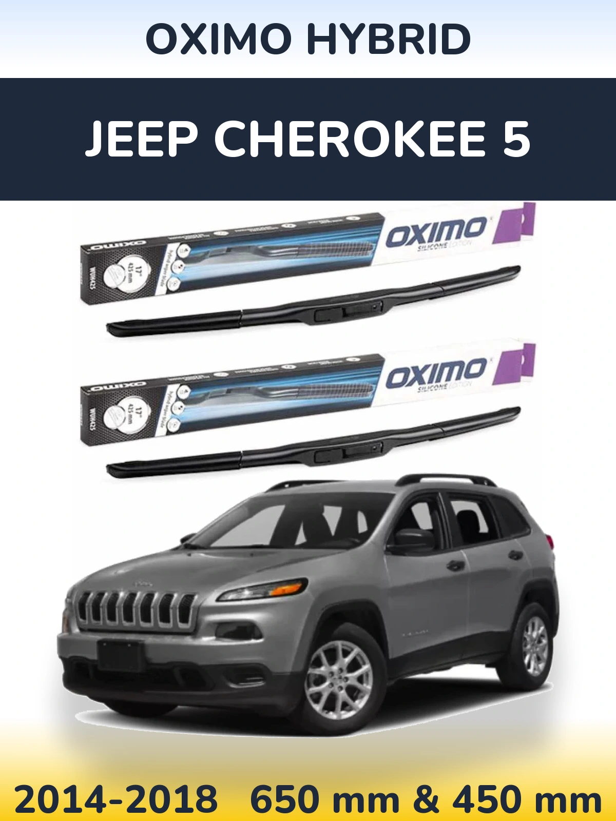 Front wiper blade set Oximo Hybrid 650 & 450 mm for Jeep Cherokee 5 2014-2018