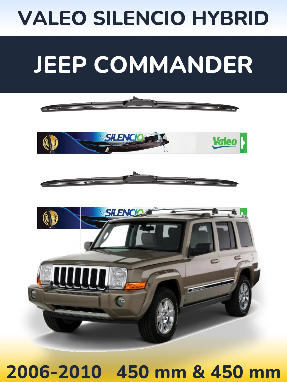 Komplet przednich wycieraczek Valeo Silencio Hybrid 450 & 450 mm do Jeep Commander 2006-2010