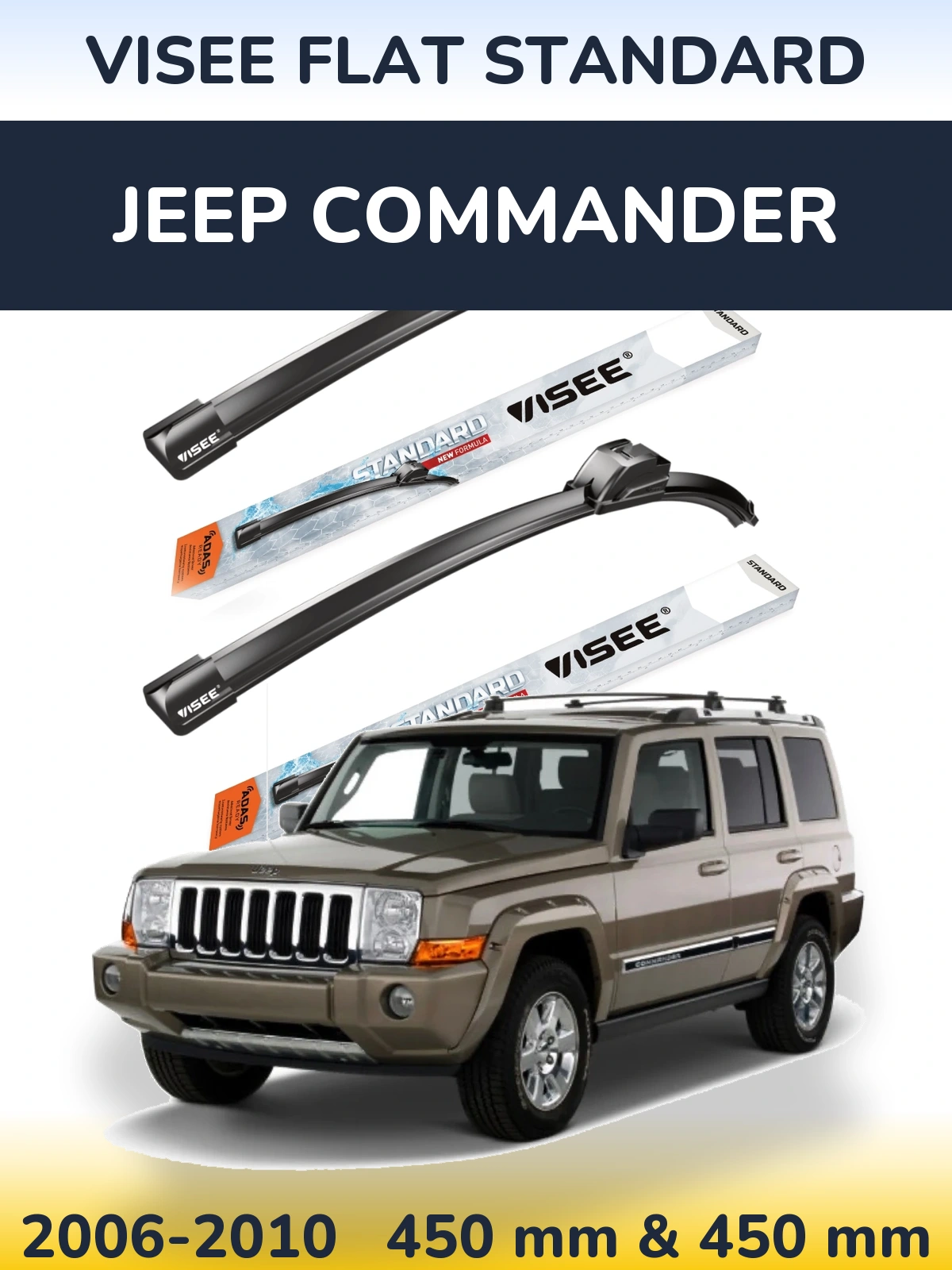 Komplet przednich wycieraczek VISEE FLAT STANDARD 450 & 450 mm do Jeep Commander 2006-2010