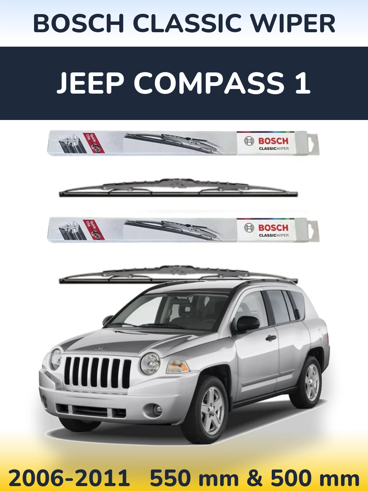 Front wiper blade set BOSCH Classic Wiper 550 & 500 mm for Jeep Compass 1 2006-2011